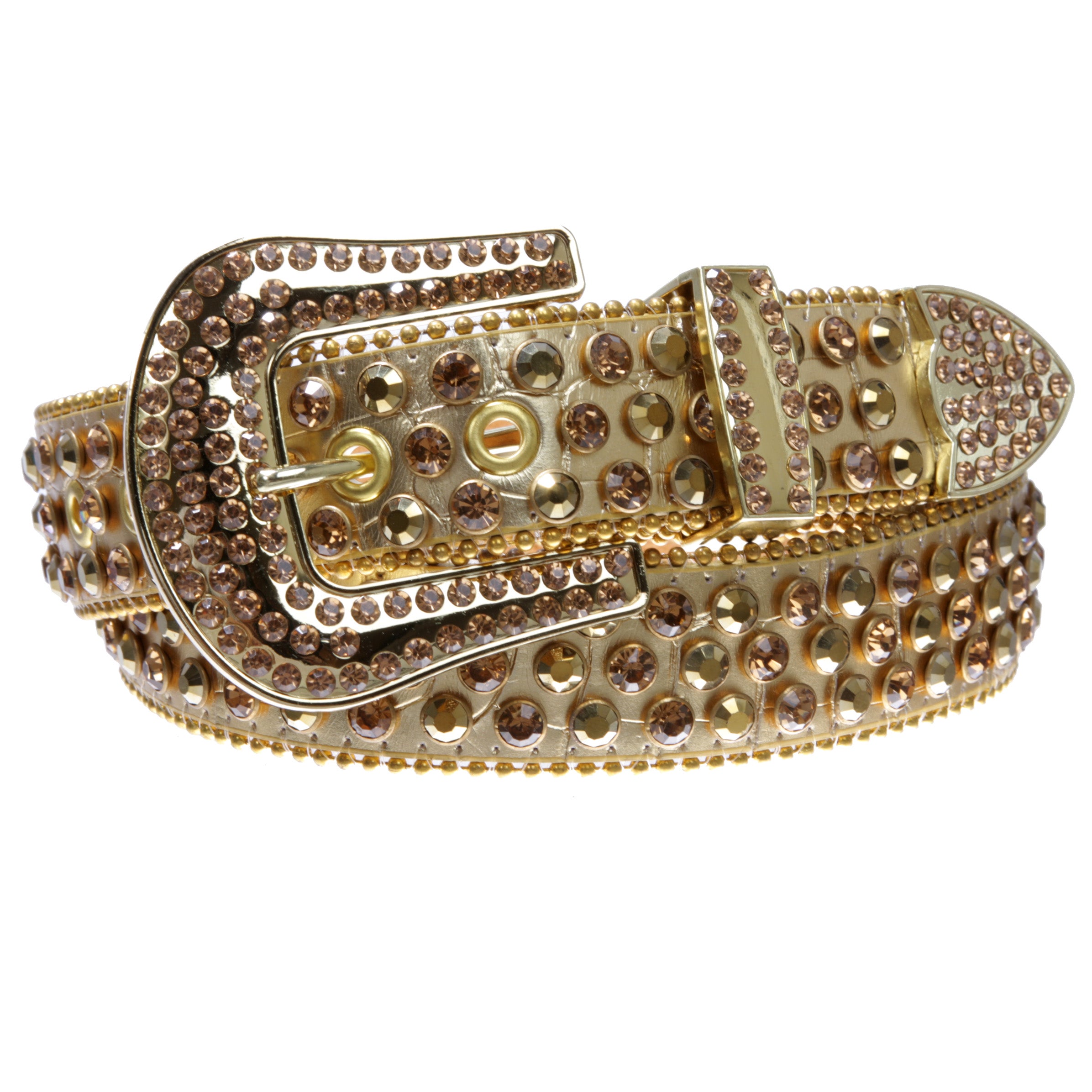 Cowboy Cowgirl Classic Western Rhinestone Bling Studded Diamond Leather Belt - OnlineBelts