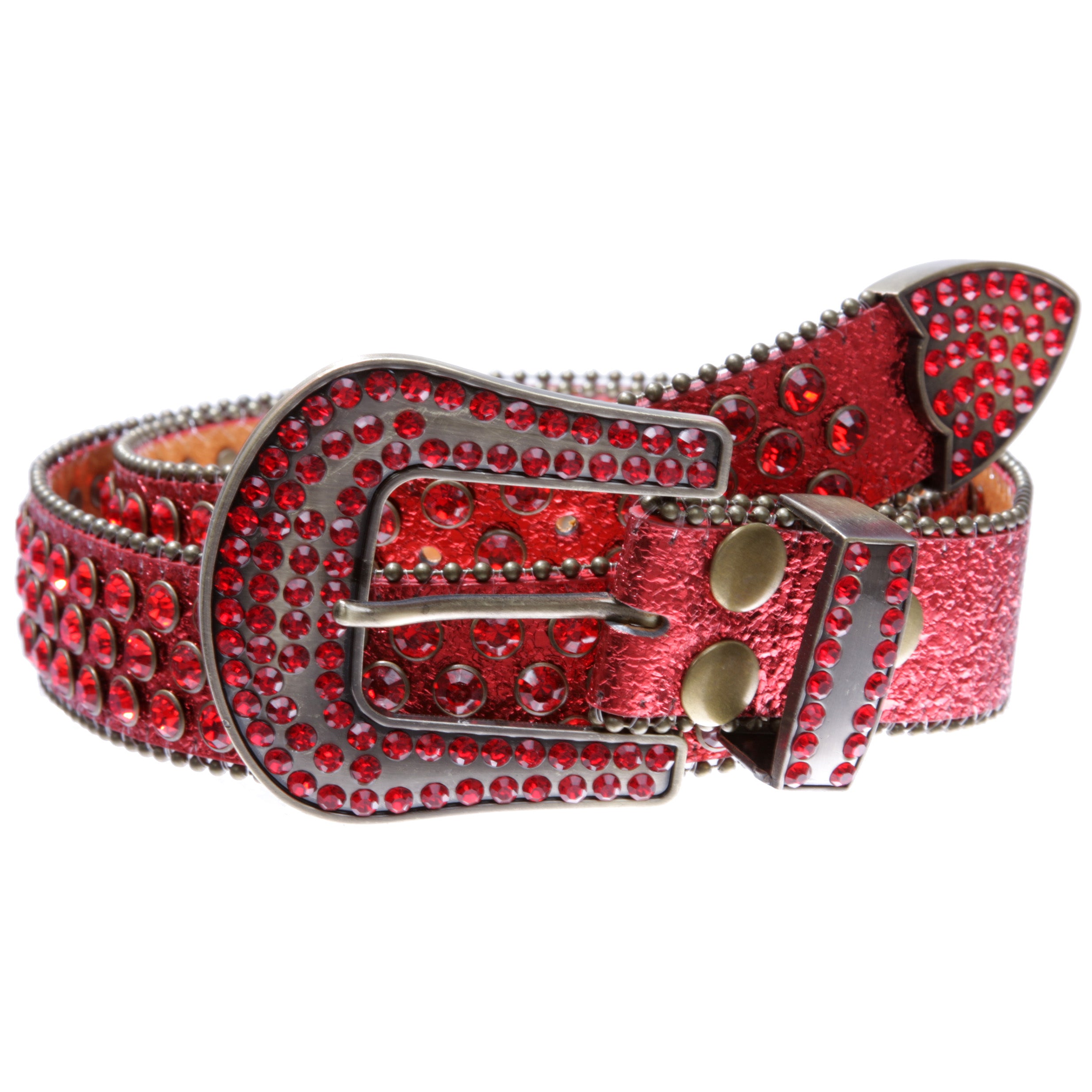 Cowboy Cowgirl Classic Western Rhinestone Bling Studded Diamond Leather Belt - OnlineBelts