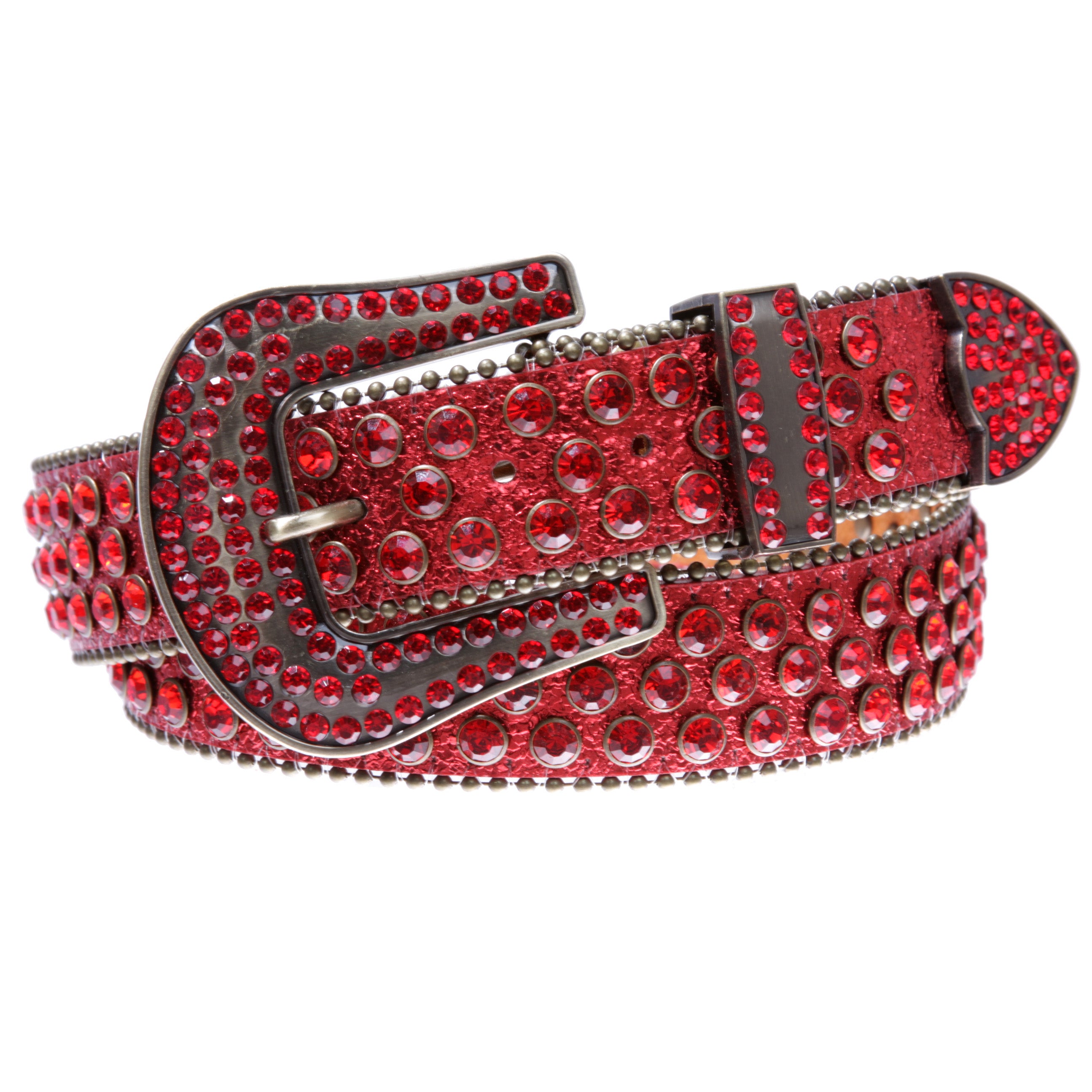 Cowboy Cowgirl Classic Western Rhinestone Bling Studded Diamond Leather Belt - OnlineBelts