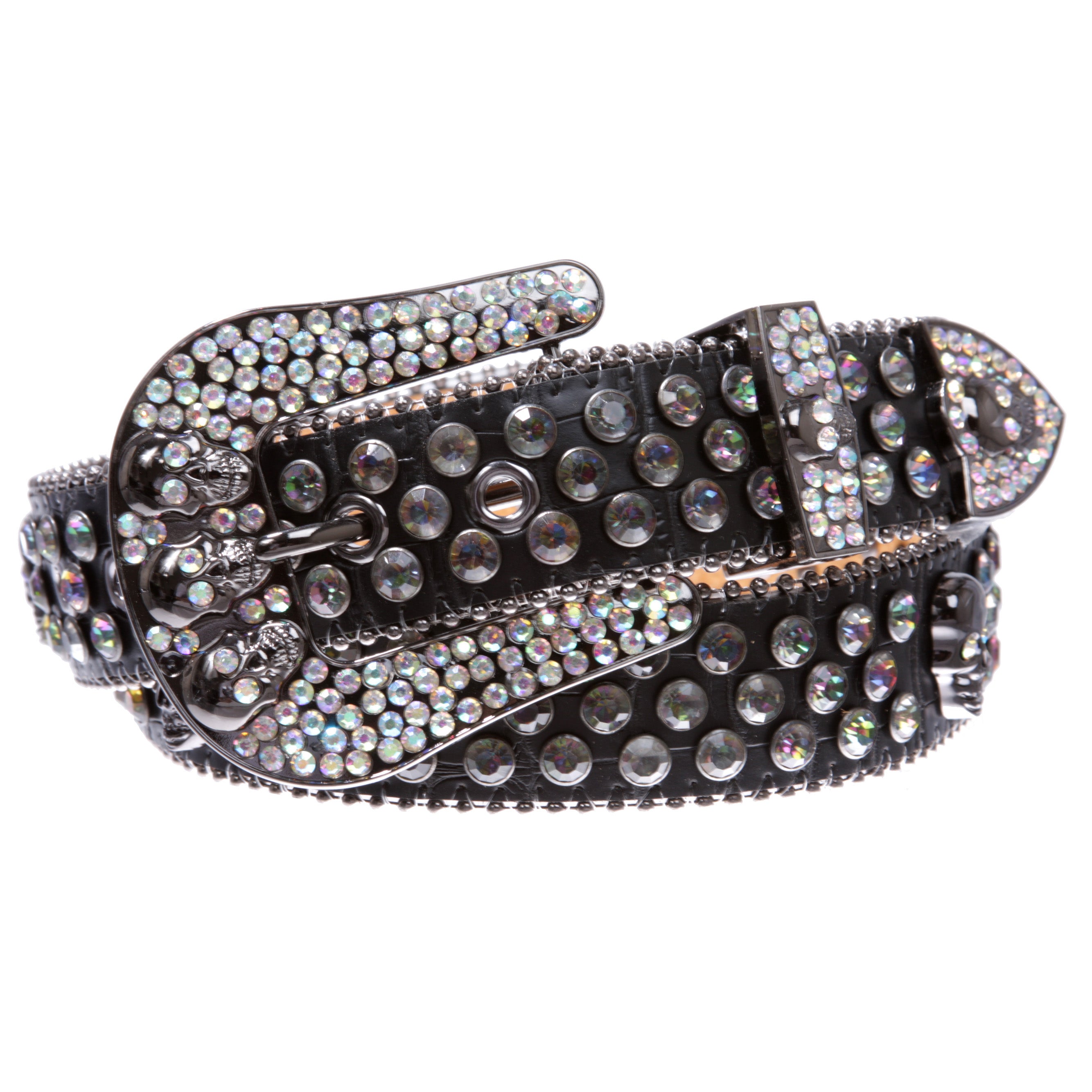 Cowboy Cowgirl Western Skull Rhinestone Bling Leather Belt for Men and Women - OnlineBelts