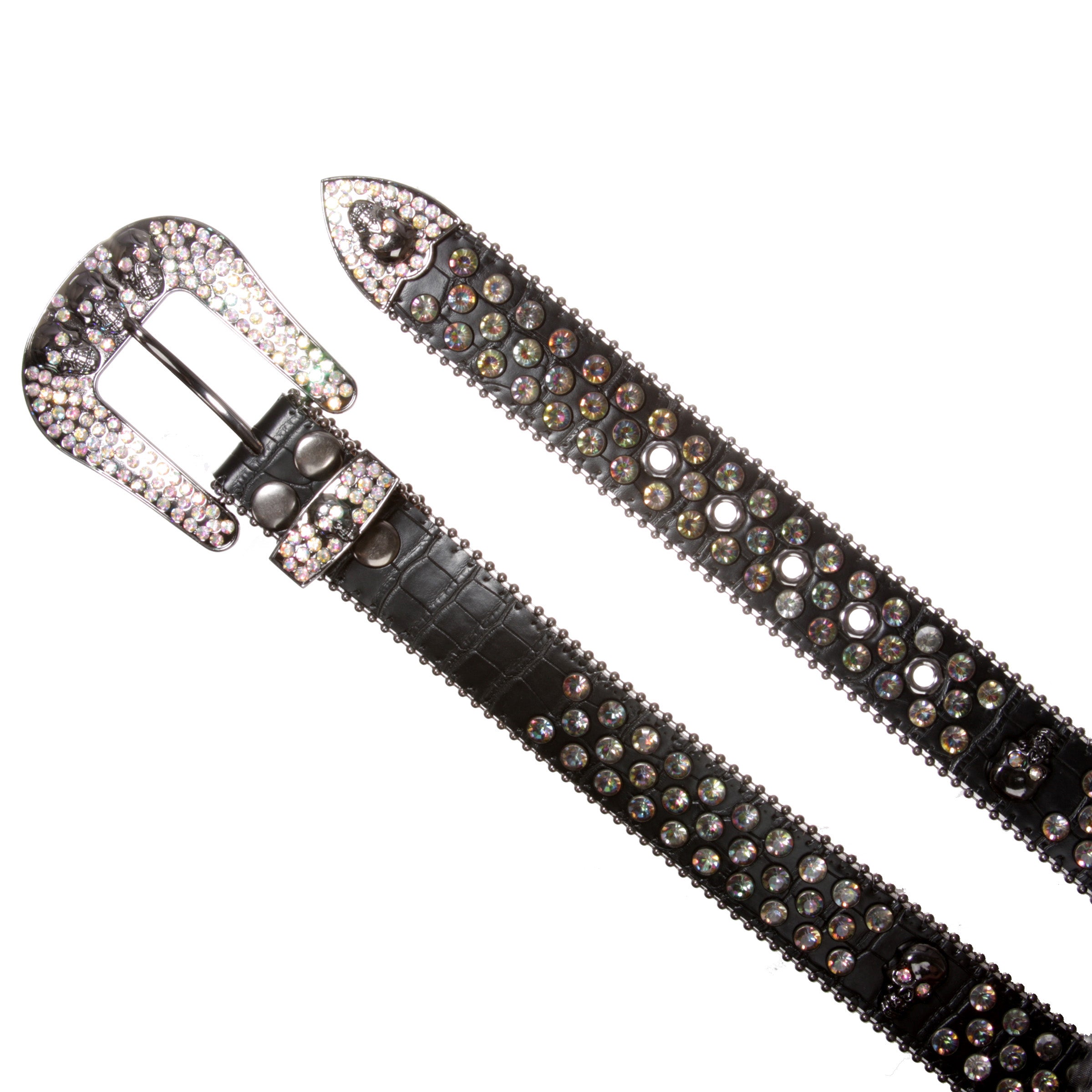 Cowboy Cowgirl Western Skull Rhinestone Bling Leather Belt for Men and Women - OnlineBelts