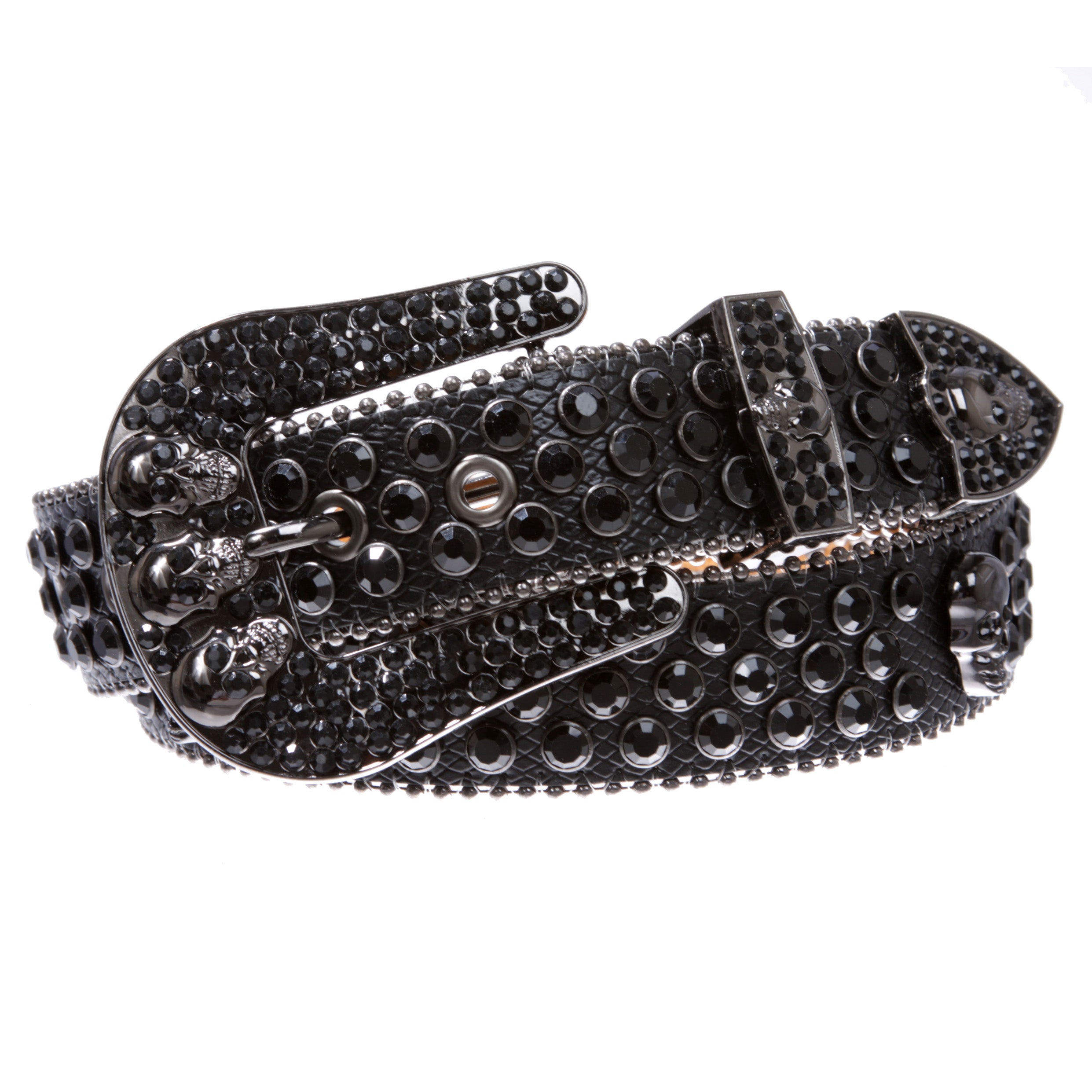 Cowboy Cowgirl Western Skull Rhinestone Bling Leather Belt for Men and Women - OnlineBelts