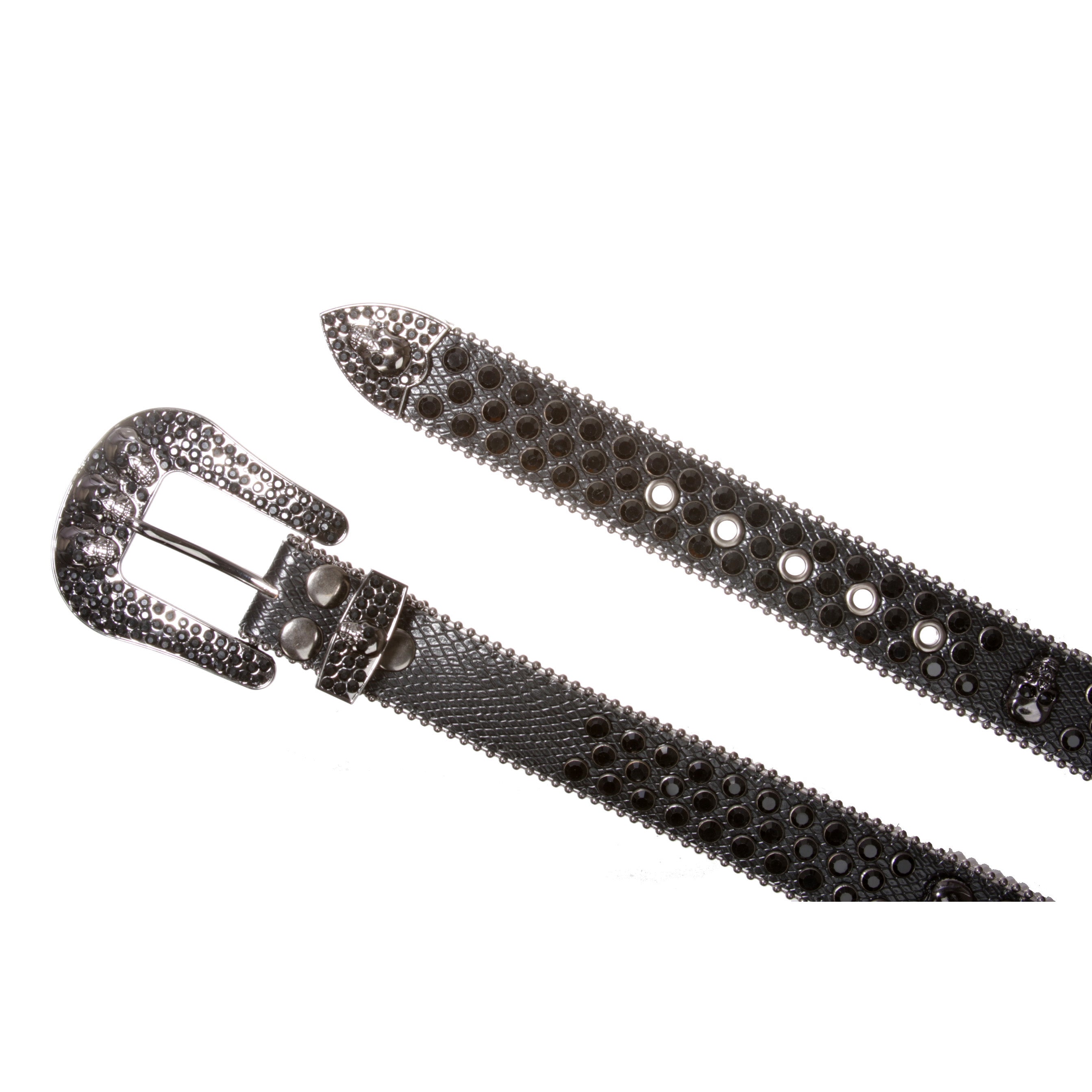 Cowboy Cowgirl Western Skull Rhinestone Bling Leather Belt for Men and Women - OnlineBelts