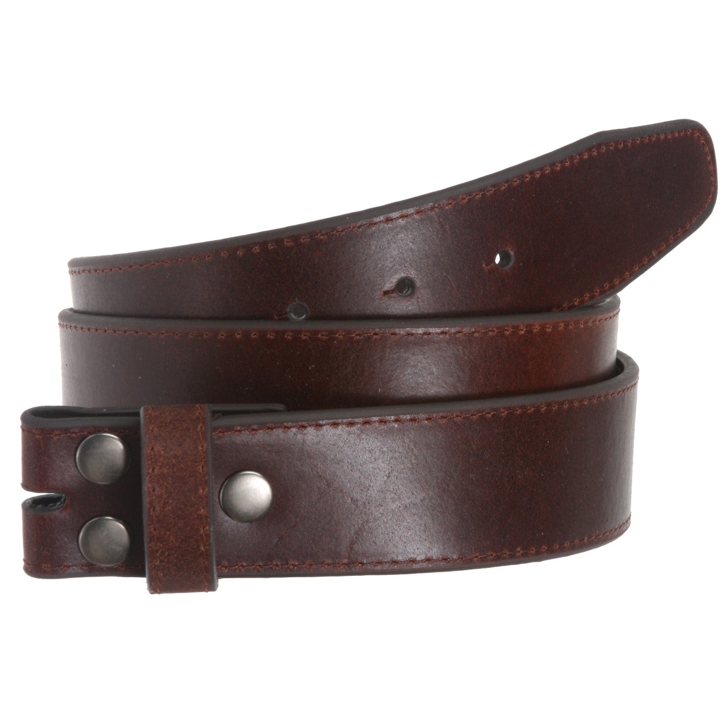 1 1/2" (40mm) Snap On Stitching-Edged Leather Belt Strap - OnlineBelts
