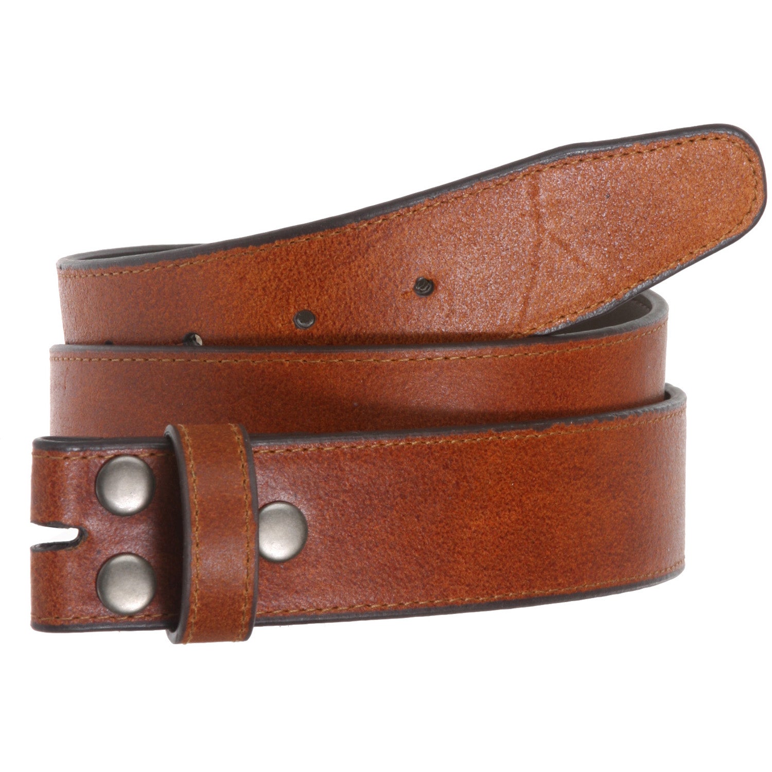 1 1/2" (40mm) Snap On Stitching-Edged Leather Belt Strap - OnlineBelts
