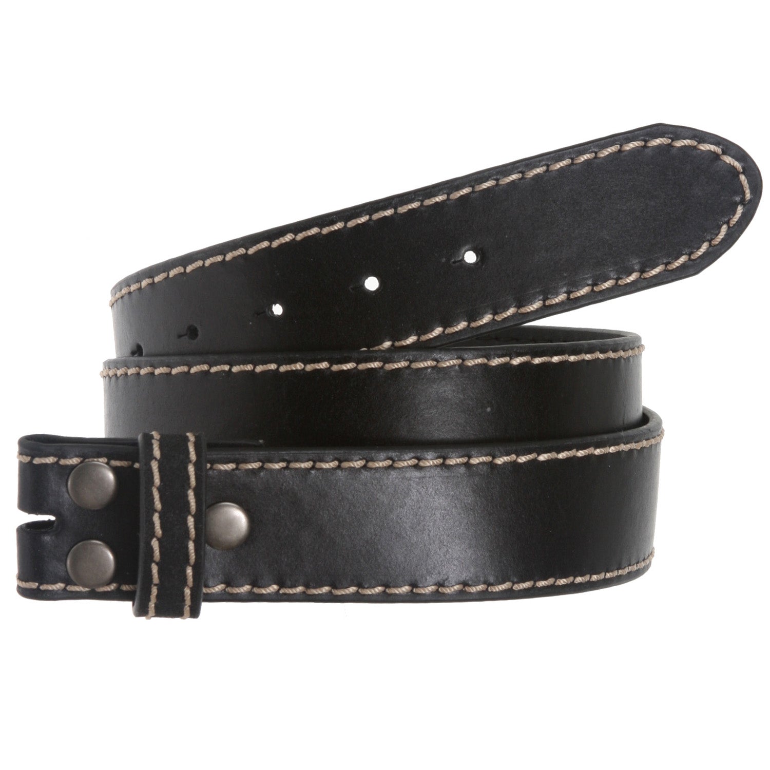 1 1/2" (38 mm) Snap On Stitching-Edged Genuine Leather Belt Strap - OnlineBelts