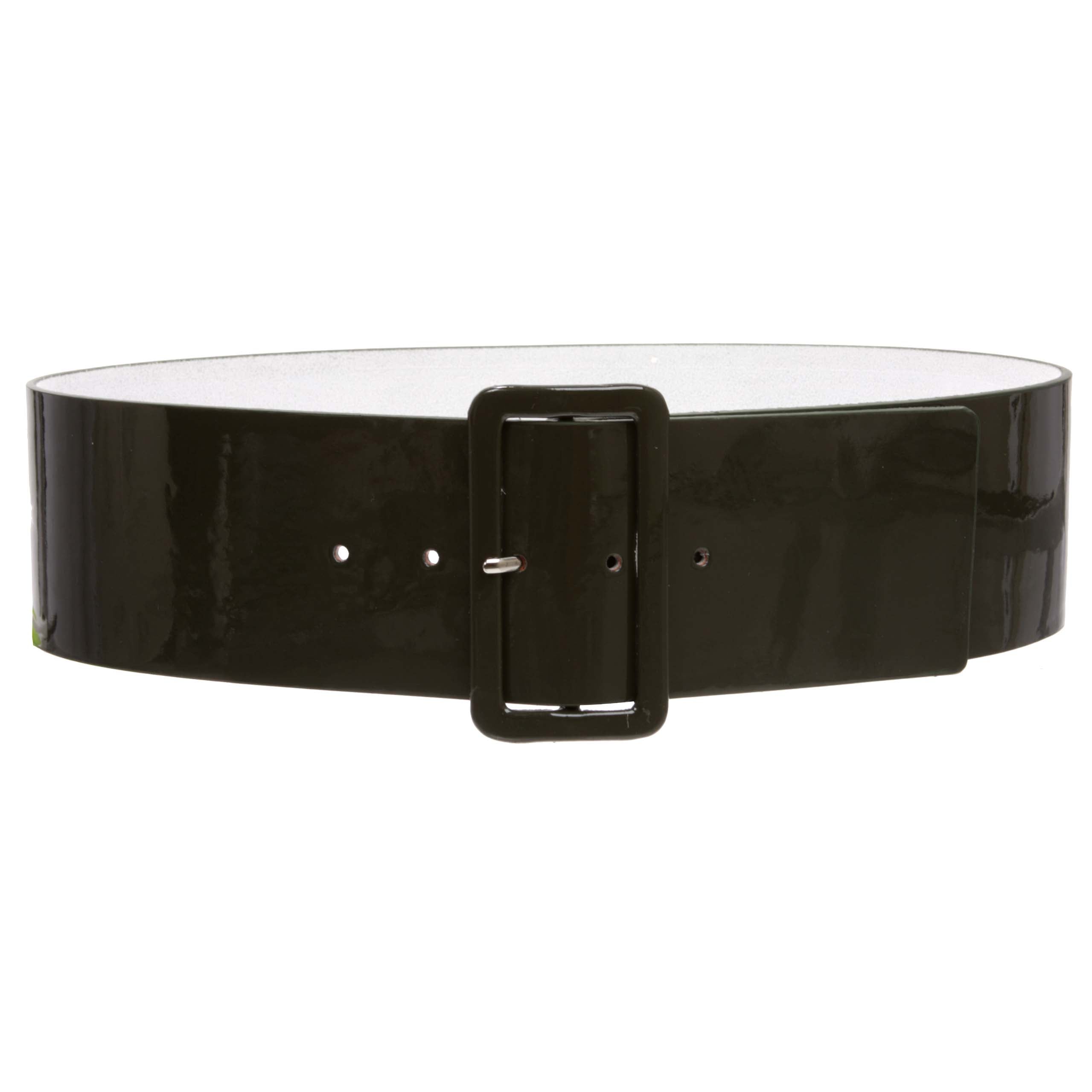 Ladies High Waist Patent Leather Wide Fashion Square Belt - OnlineBelts