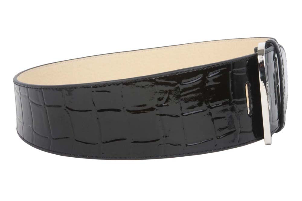 NICOLE LEE Ladies 2 3/4" Wide Semi-covered High Waist Patent Croco Tapered Faux Leather Belt - OnlineBelts