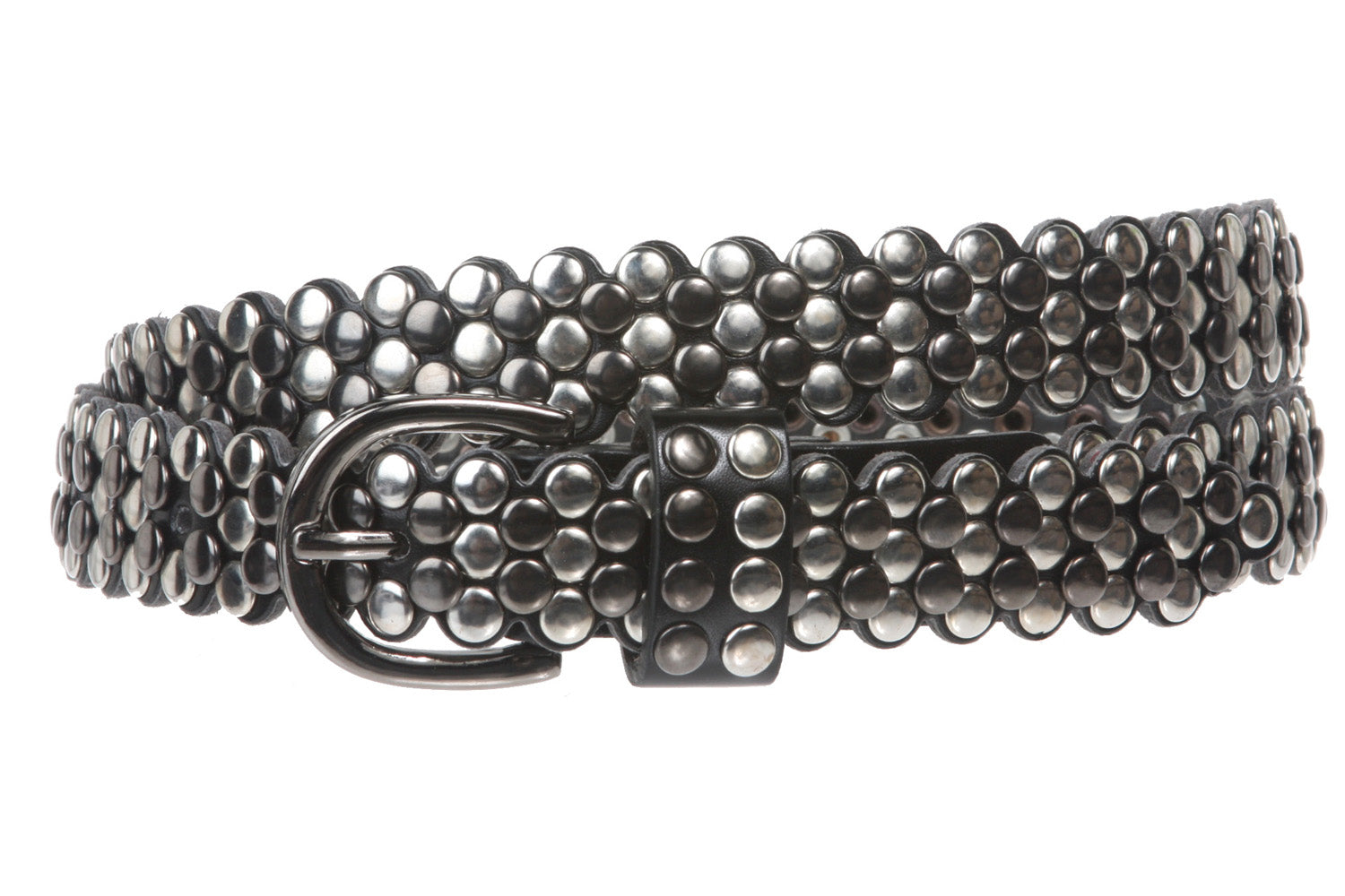 Ladies 7/8" Skinny Scalloped Edge Studded Belt - OnlineBelts