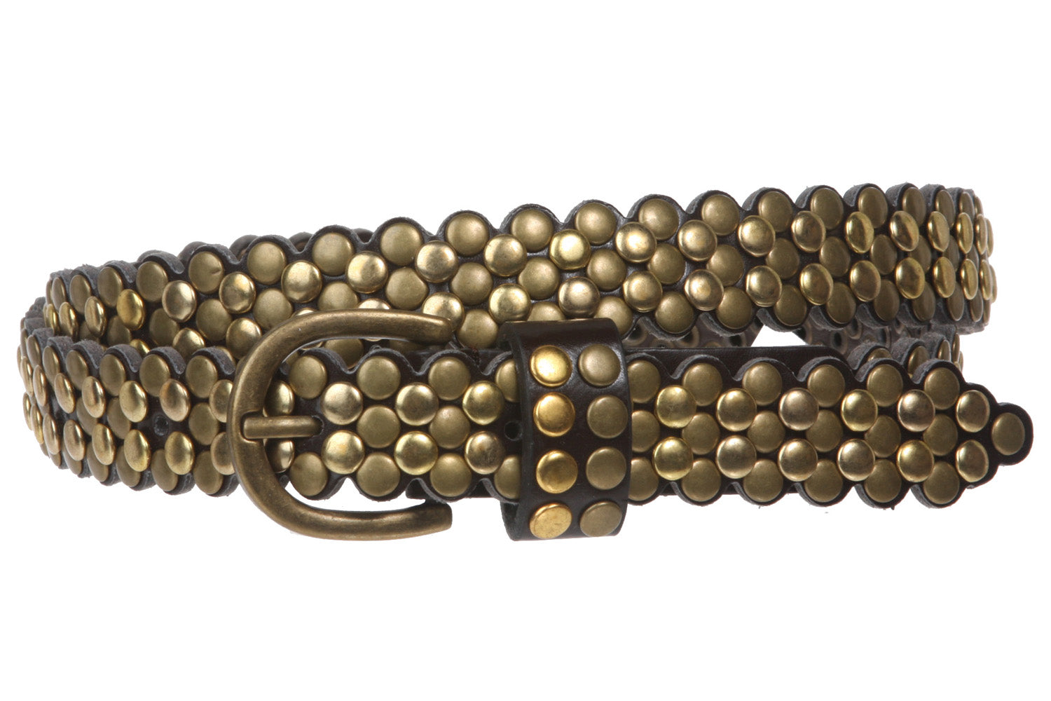 Ladies 7/8" Skinny Scalloped Edge Studded Belt - OnlineBelts