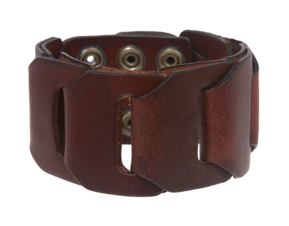 Oil Tanned Genuine Leather Linked Braided Wrist Band