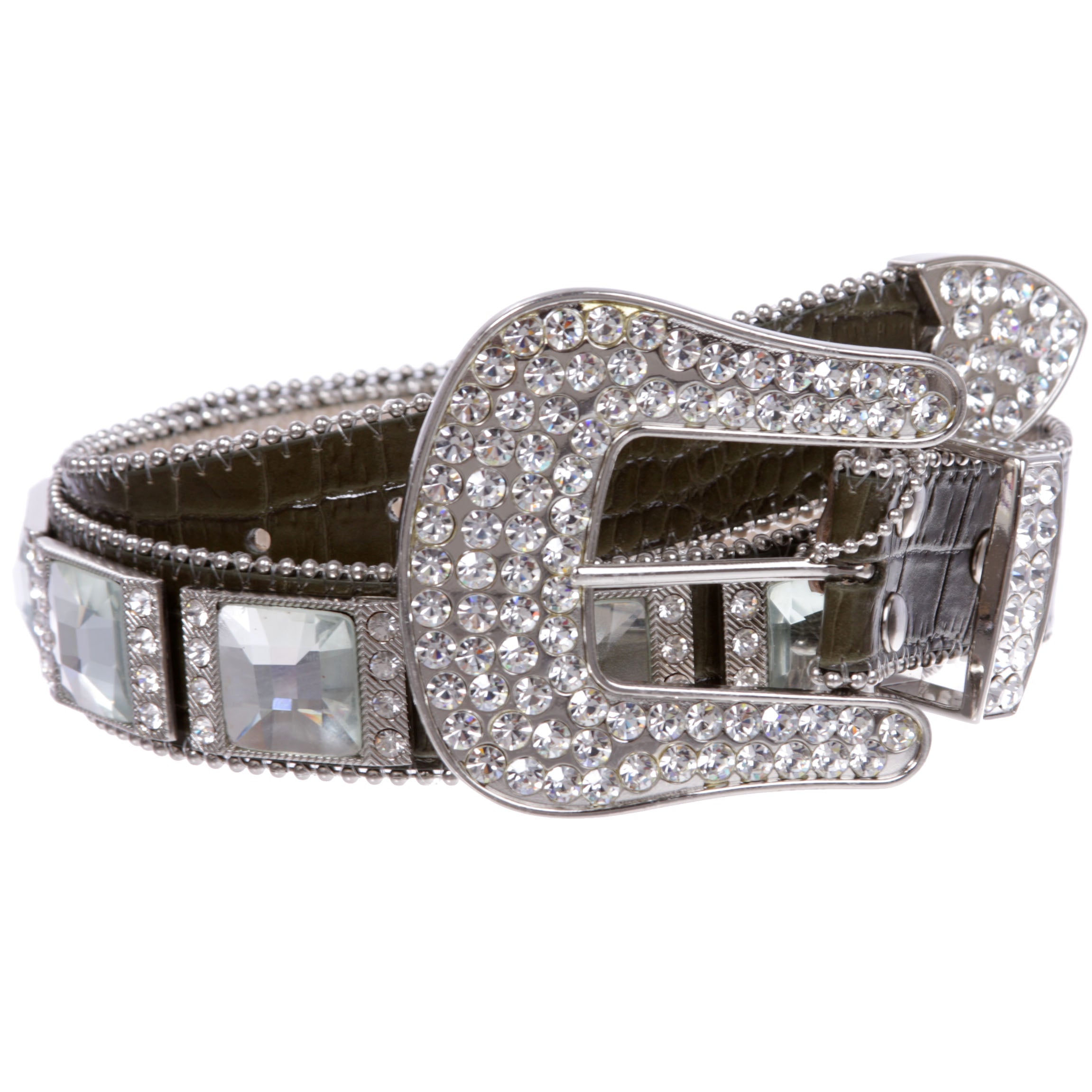 Western Cowgirl Alligator Rhinestone Concho Croco Print Leather Belt - OnlineBelts