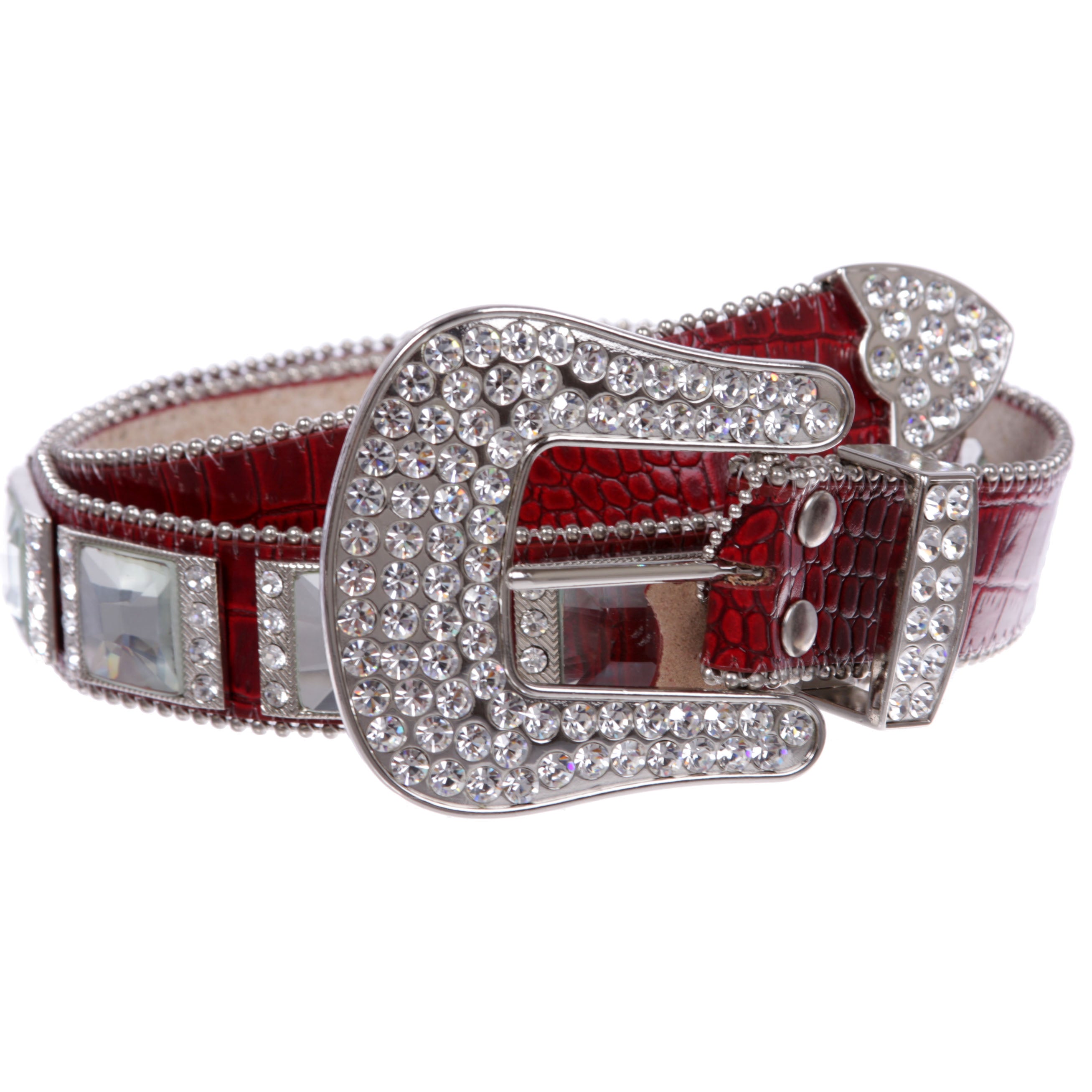 Western Cowgirl Alligator Rhinestone Concho Croco Print Leather Belt - OnlineBelts