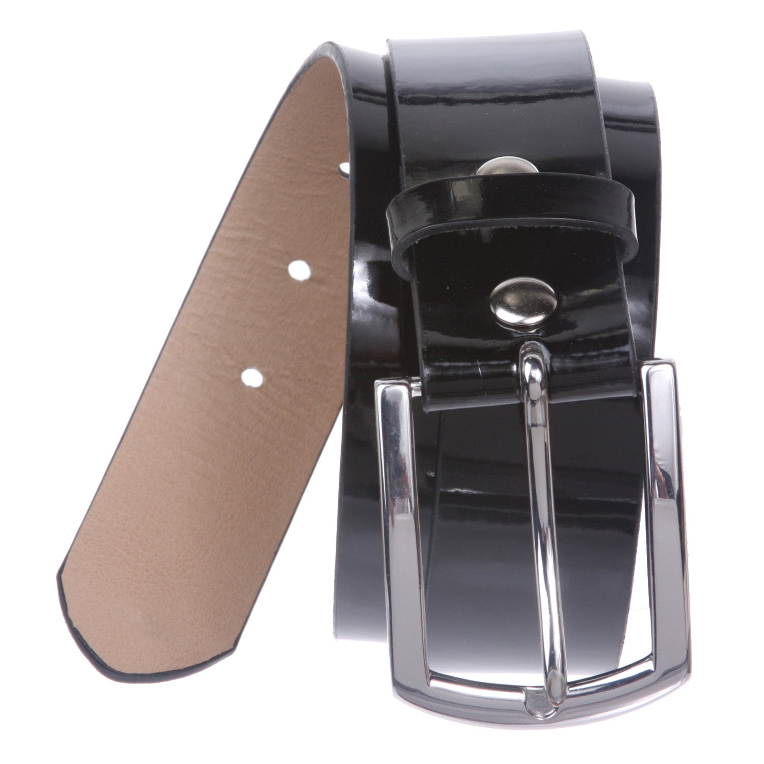 1 1/2" (38 mm) Snap On Nickel Free Faux Synthetic Patent Leather Fashion Plain Belt - OnlineBelts