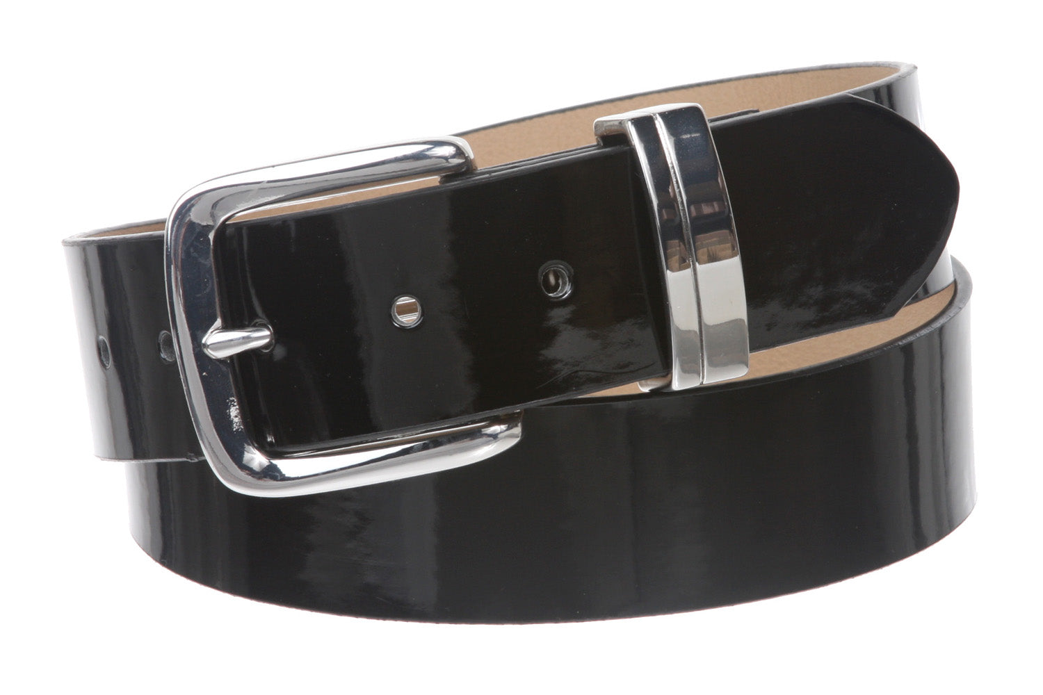 1 1/2" (38 mm) Snap On Nickel Free Faux Synthetic Patent Leather Fashion Plain Belt - OnlineBelts