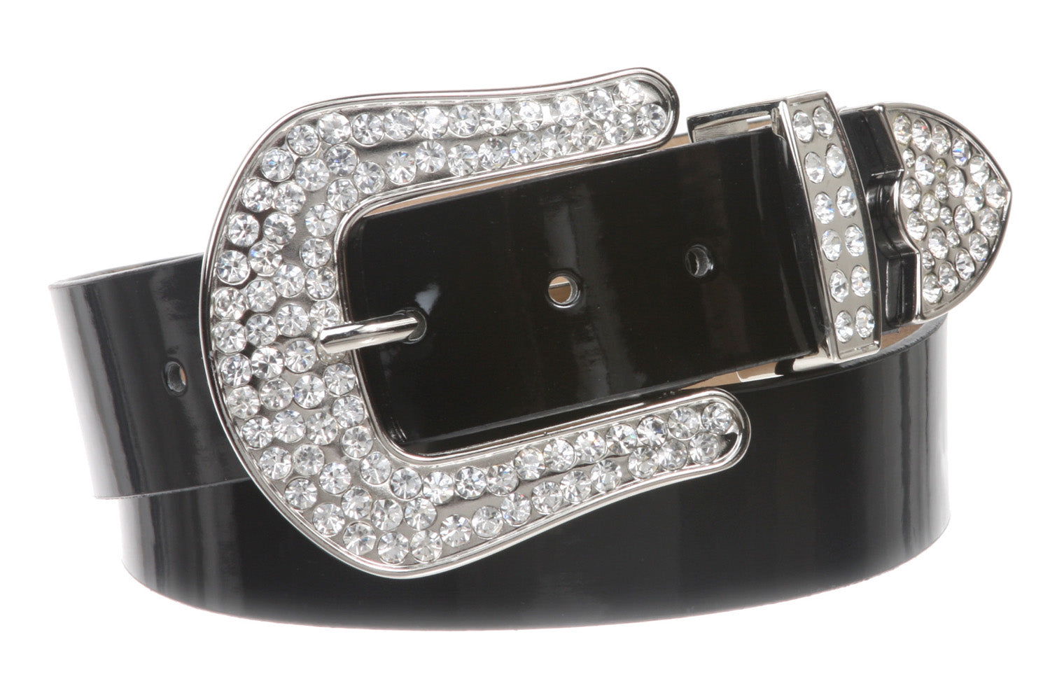 1 1/2 (38 MM) Snap On Western Rhinestone Plain Faux Patent Synthetic Leather Belt - OnlineBelts