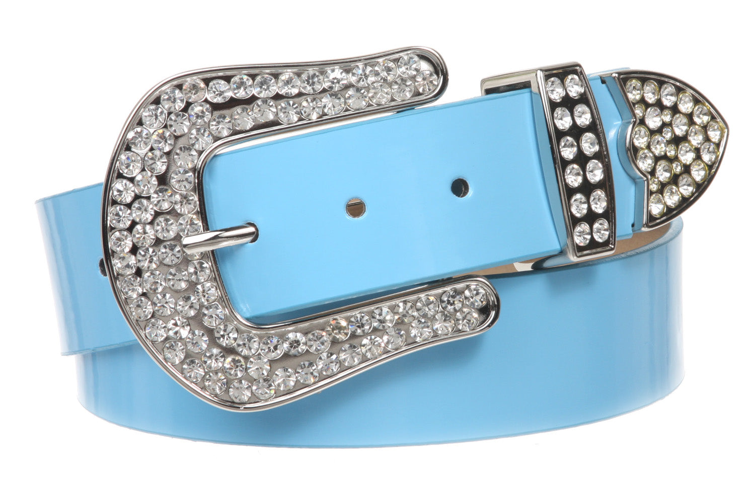 1 1/2 (38 MM) Snap On Western Rhinestone Plain Faux Patent Synthetic Leather Belt - OnlineBelts