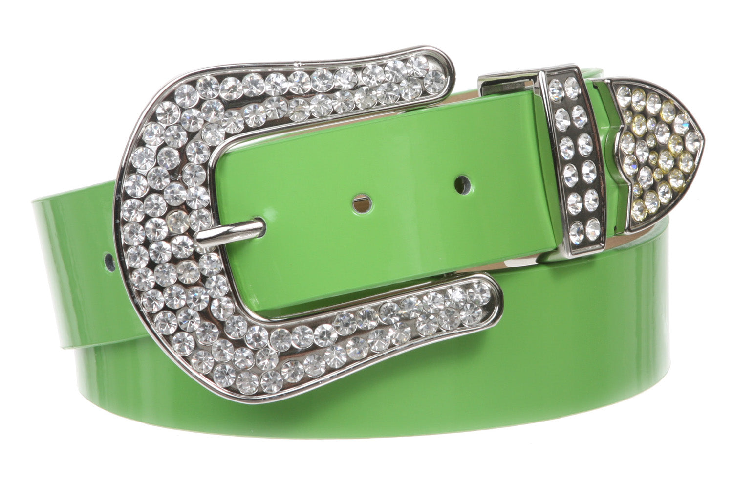 1 1/2 (38 MM) Snap On Western Rhinestone Plain Faux Patent Synthetic Leather Belt - OnlineBelts
