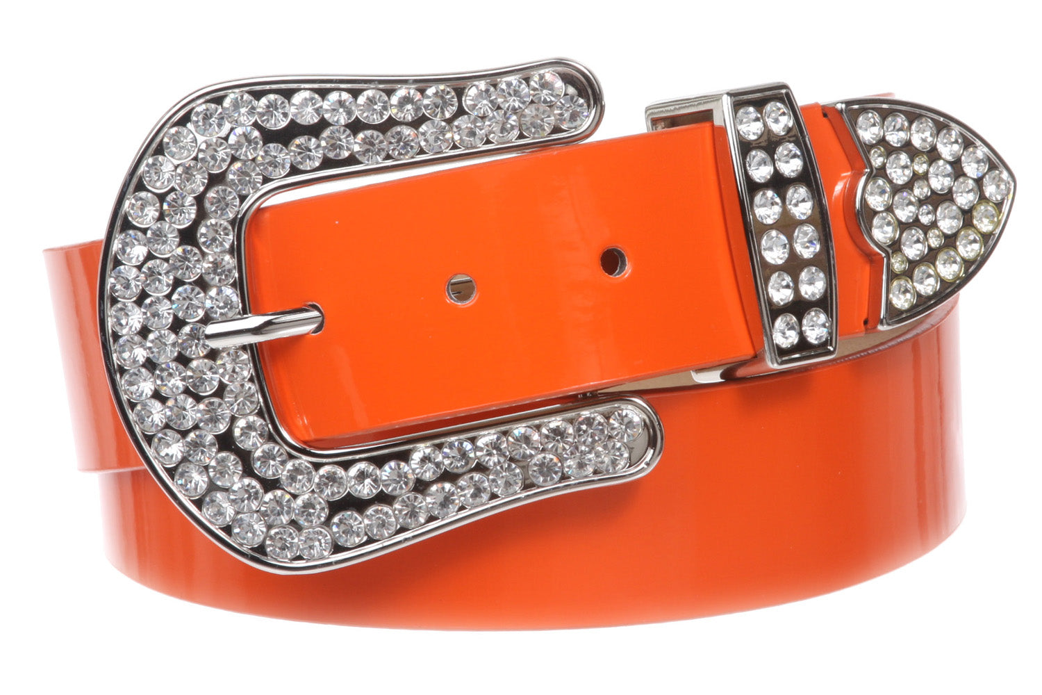 1 1/2 (38 MM) Snap On Western Rhinestone Plain Faux Patent Synthetic Leather Belt - OnlineBelts