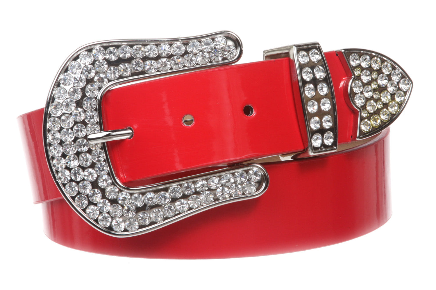 1 1/2 (38 MM) Snap On Western Rhinestone Plain Faux Patent Synthetic Leather Belt - OnlineBelts