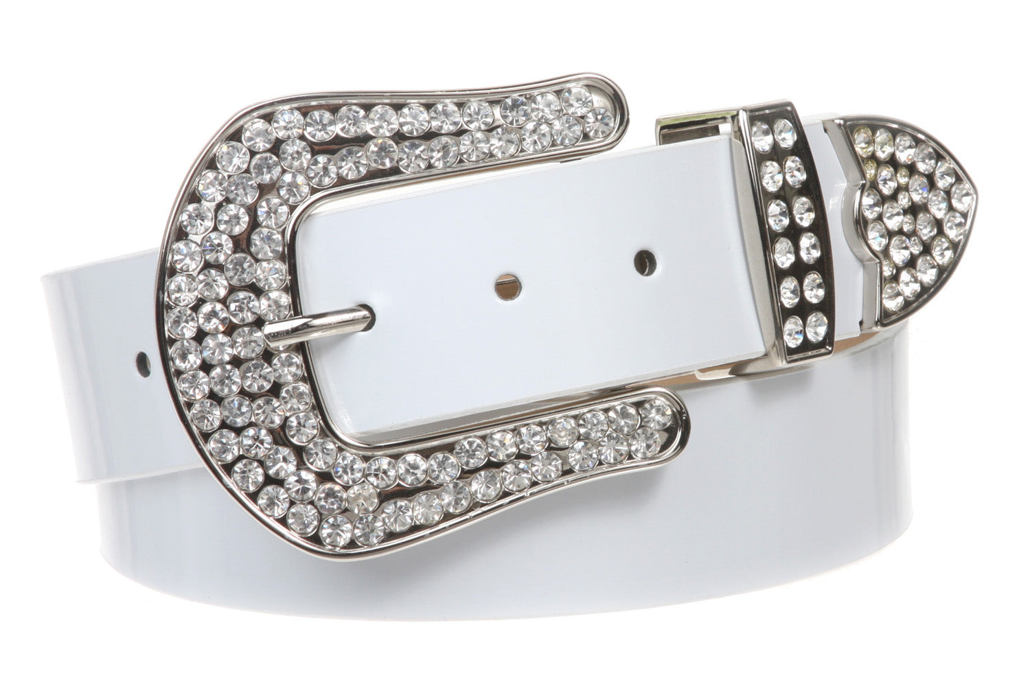 1 1/2 (38 MM) Snap On Western Rhinestone Plain Faux Patent Synthetic Leather Belt - OnlineBelts