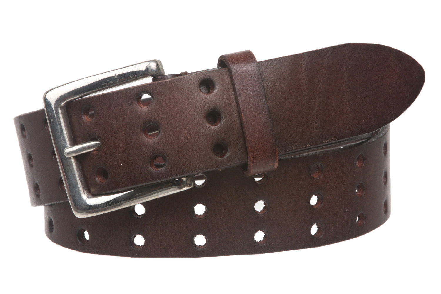 1 1/2" (38mm) Triple Holes Perforated Cowhide Full Grain Leather Casual Belt - OnlineBelts