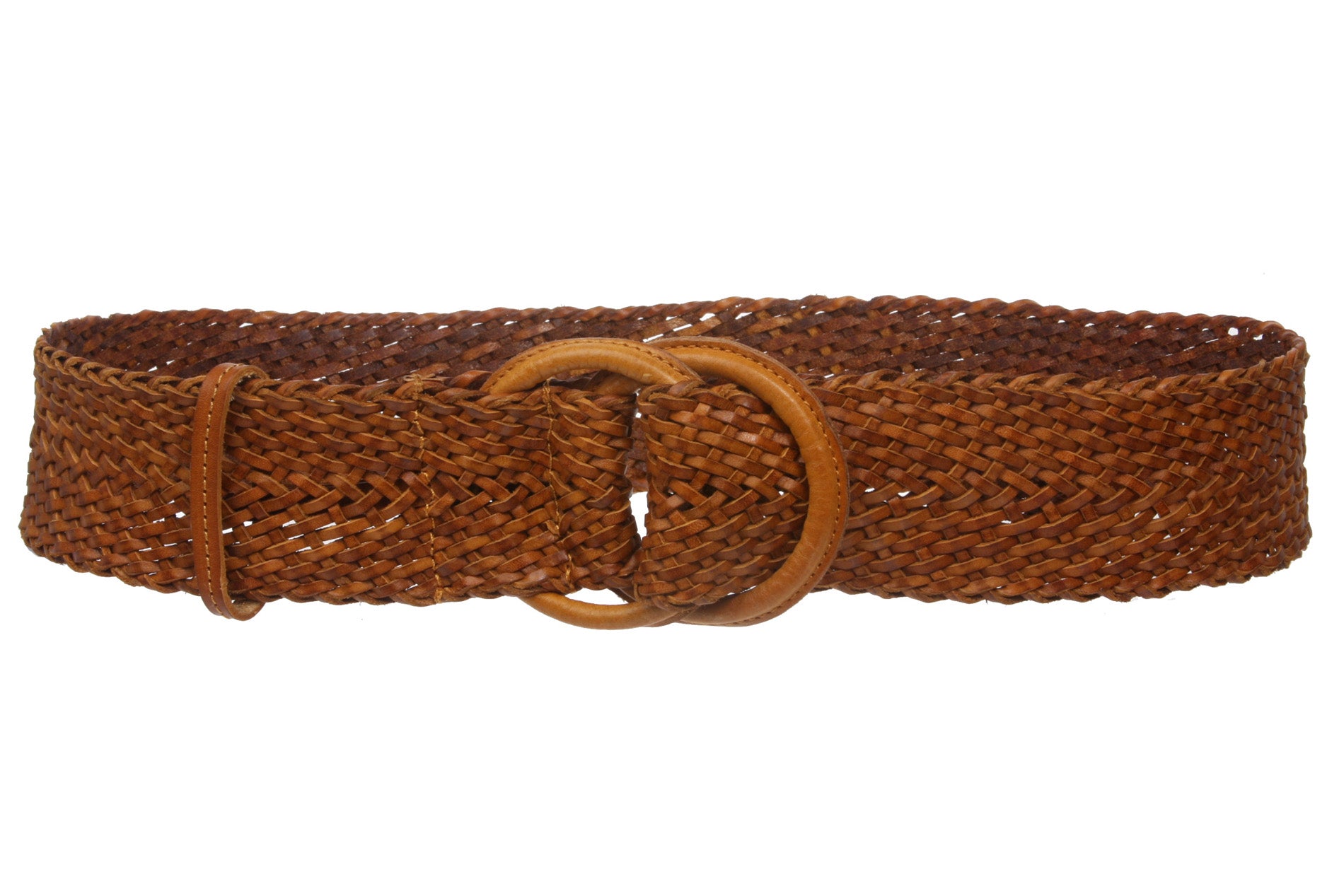 2 1/4" (60mm) Self-covered Double Circle Wide Braided Leather Woven Round Belt - OnlineBelts