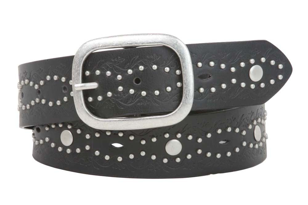 Ladies 1 1/2" Embossed Rivet Studded Non Leather Belt - OnlineBelts