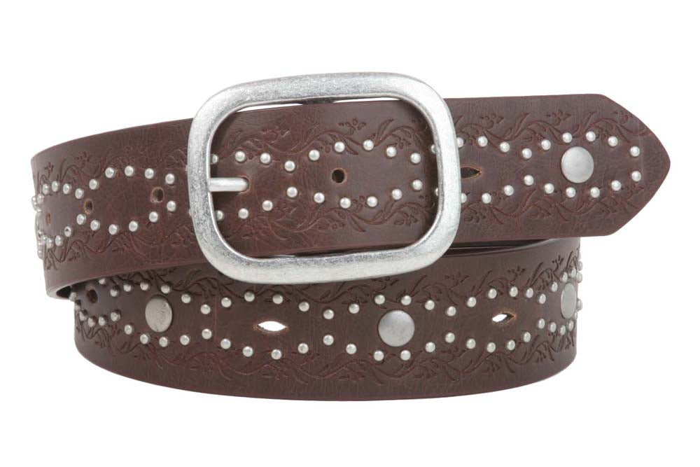 Ladies 1 1/2" Embossed Rivet Studded Non Leather Belt - OnlineBelts