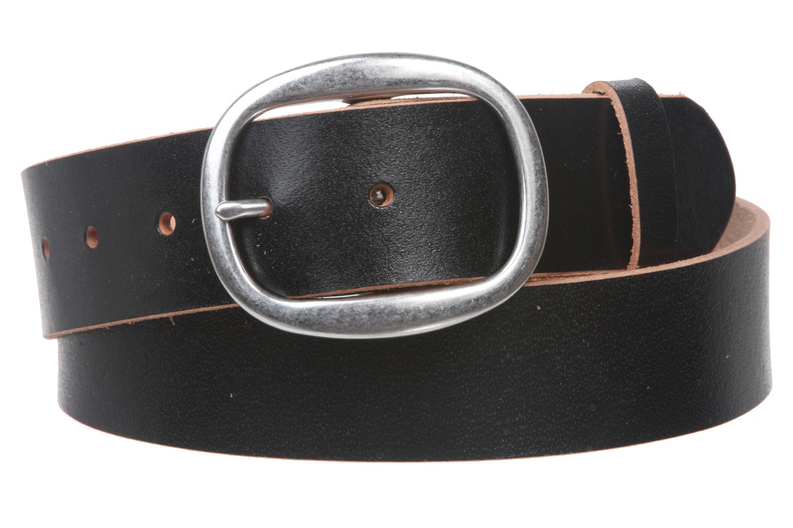 1 1/2" (38 mm) Snap on Oval Plain Solid Leather Belt - OnlineBelts
