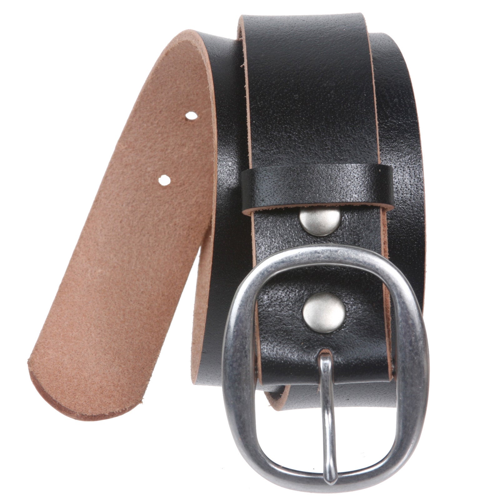 1 1/2" (38 mm) Snap on Oval Plain Solid Leather Belt - OnlineBelts