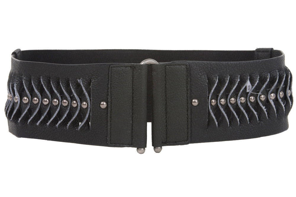 2 1/2 Inch Wide High Waist Nail Heads Studs Stretch Belt - OnlineBelts