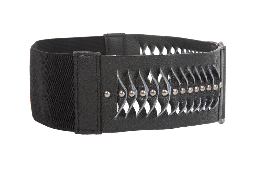 2 1/2 Inch Wide High Waist Nail Heads Studs Stretch Belt - OnlineBelts