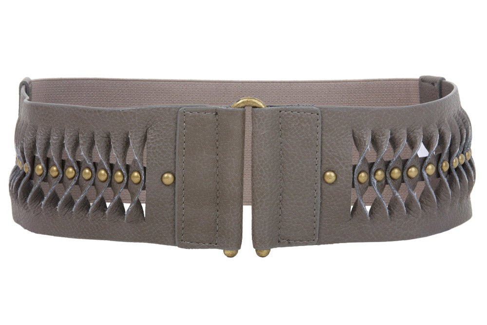 2 1/2 Inch Wide High Waist Nail Heads Studs Stretch Belt - OnlineBelts