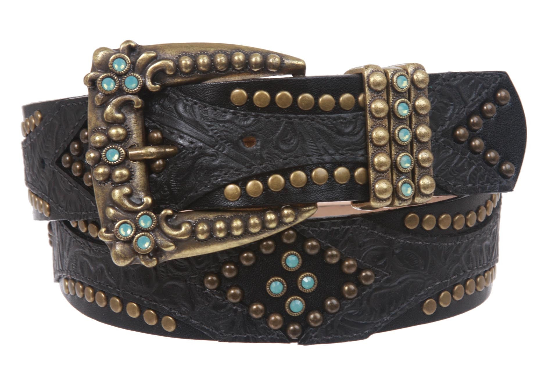 LEATHEROCK Rhinestone Studded Leather Belt - OnlineBelts