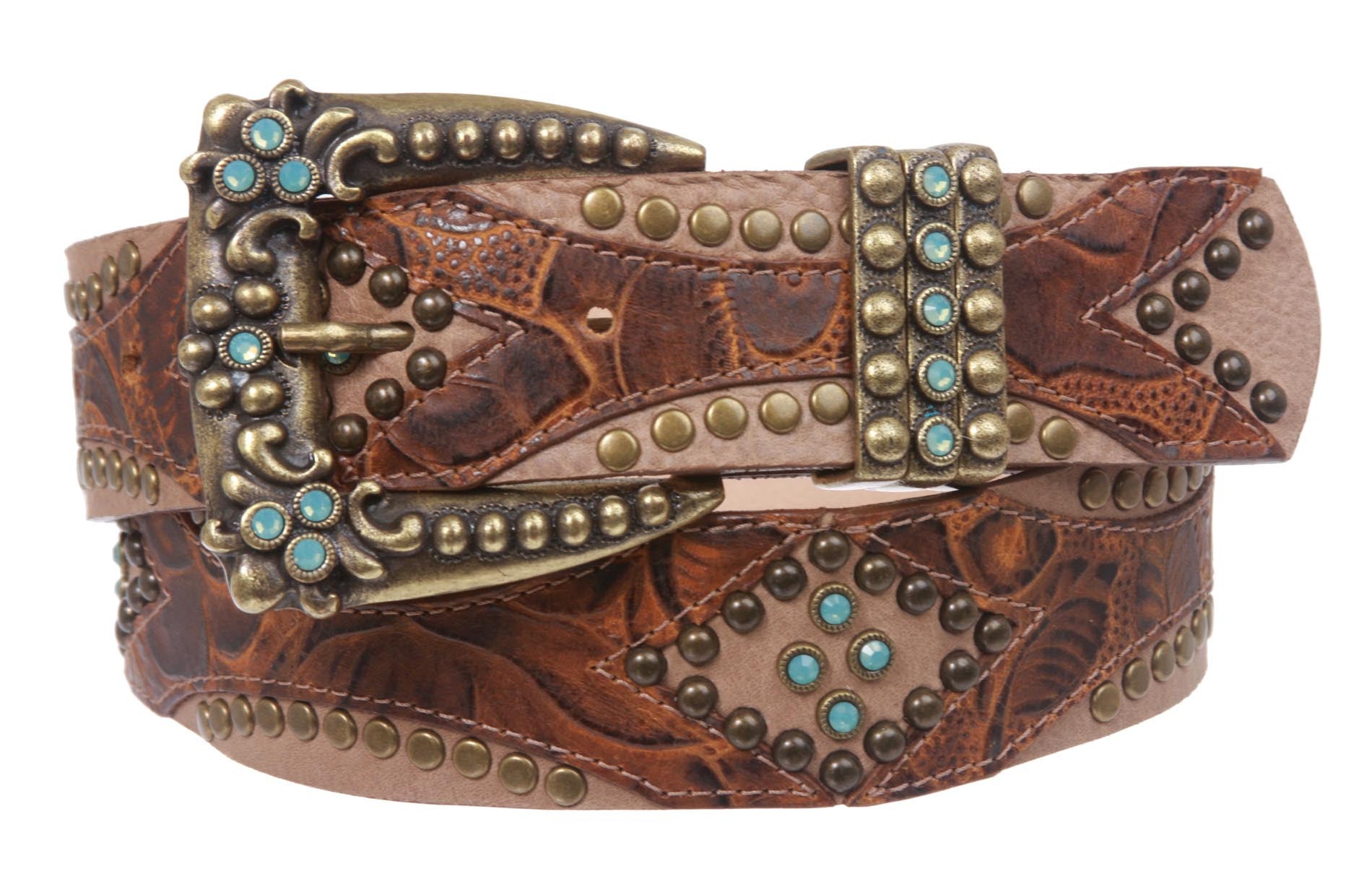 LEATHEROCK Rhinestone Studded Leather Belt - OnlineBelts