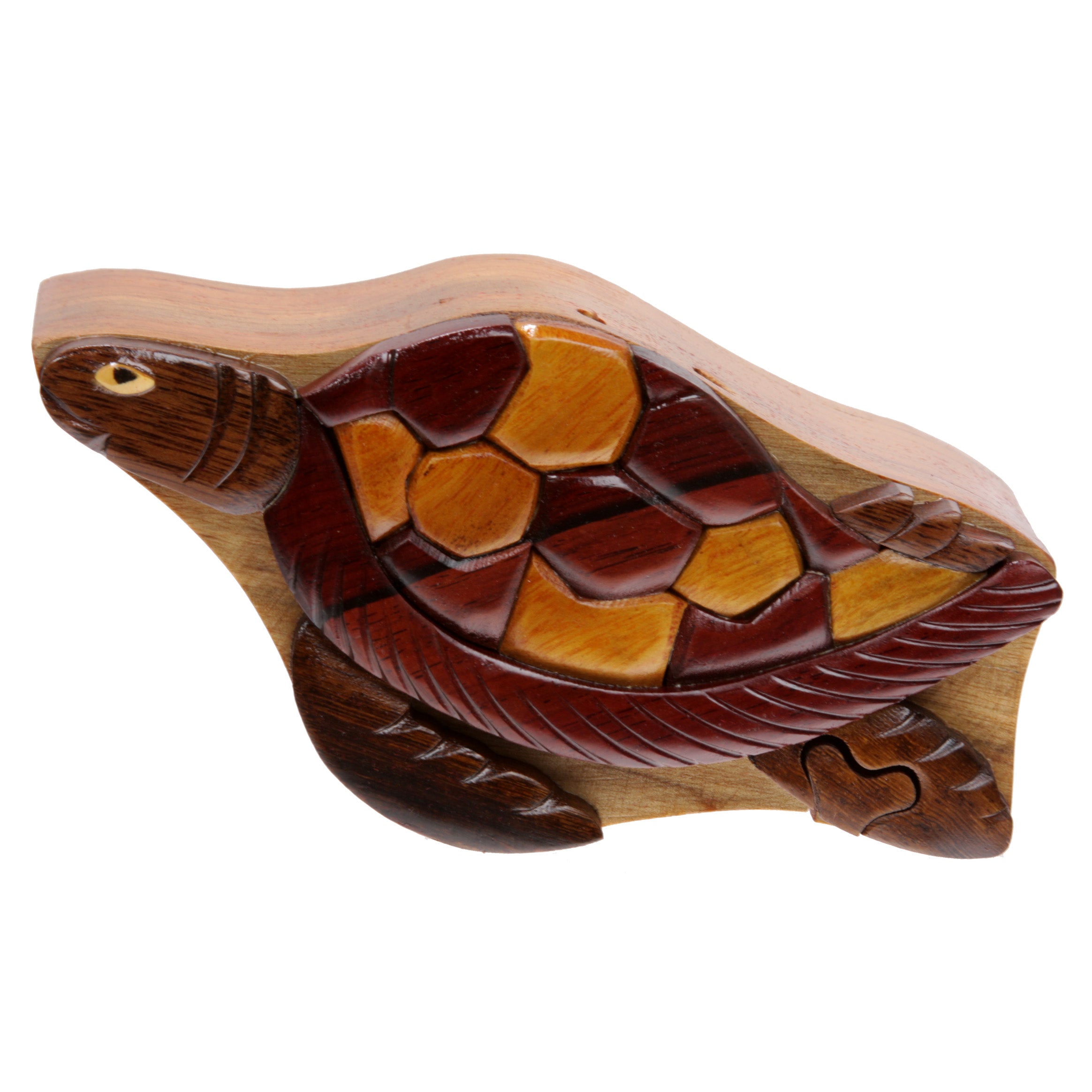 Handcrafted Wooden Turtle Animal Shape Secret Jewelry Puzzle Box - Turtle - OnlineBelts