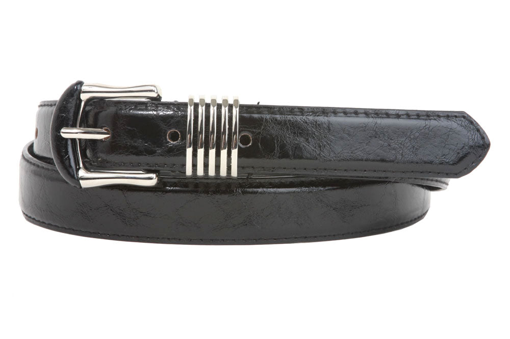 1 Inch Semi-covered Stitching Feather Edged Skinny Leather Belt - OnlineBelts