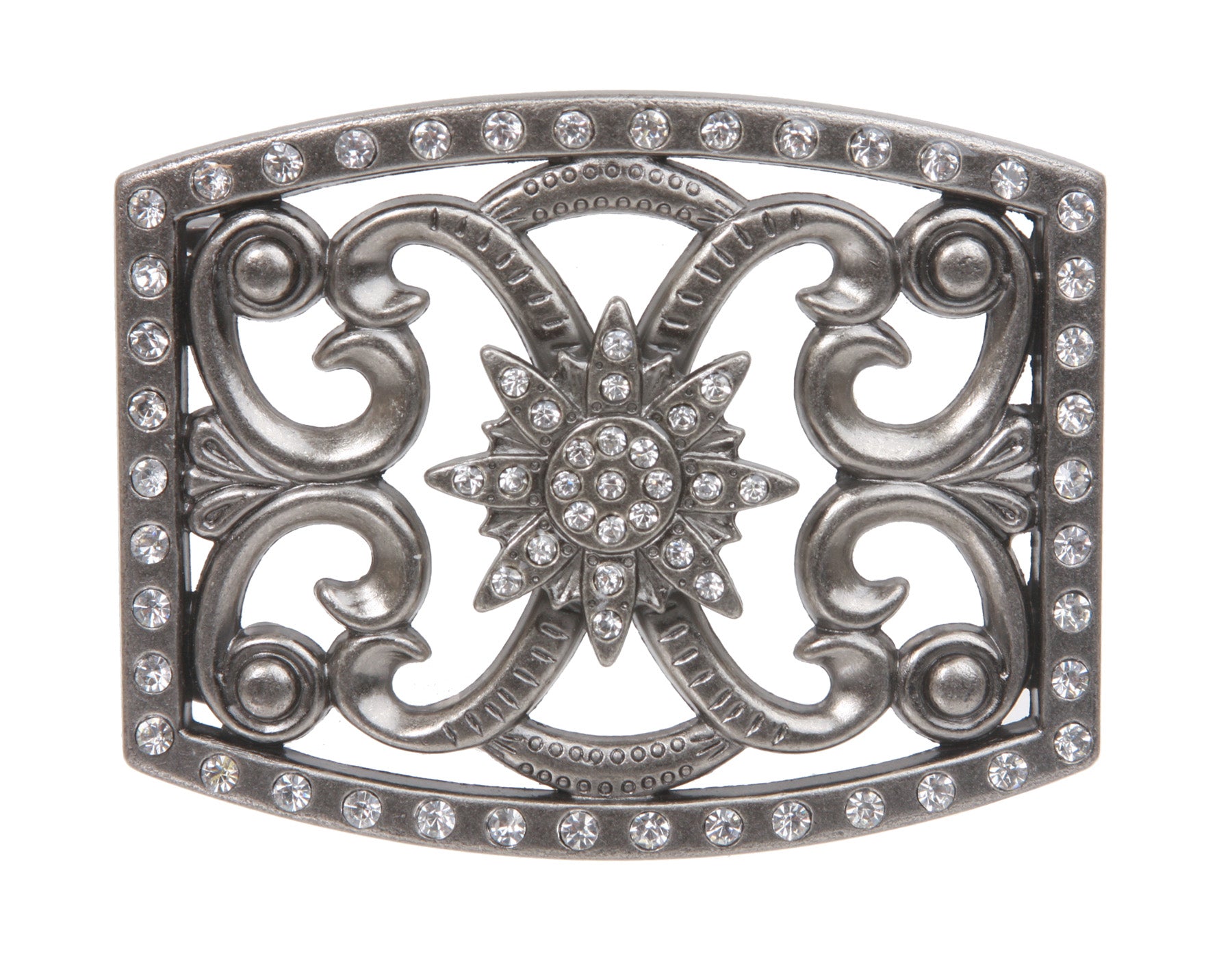 Perforated Rhinestone Flower Rectangular Buckle