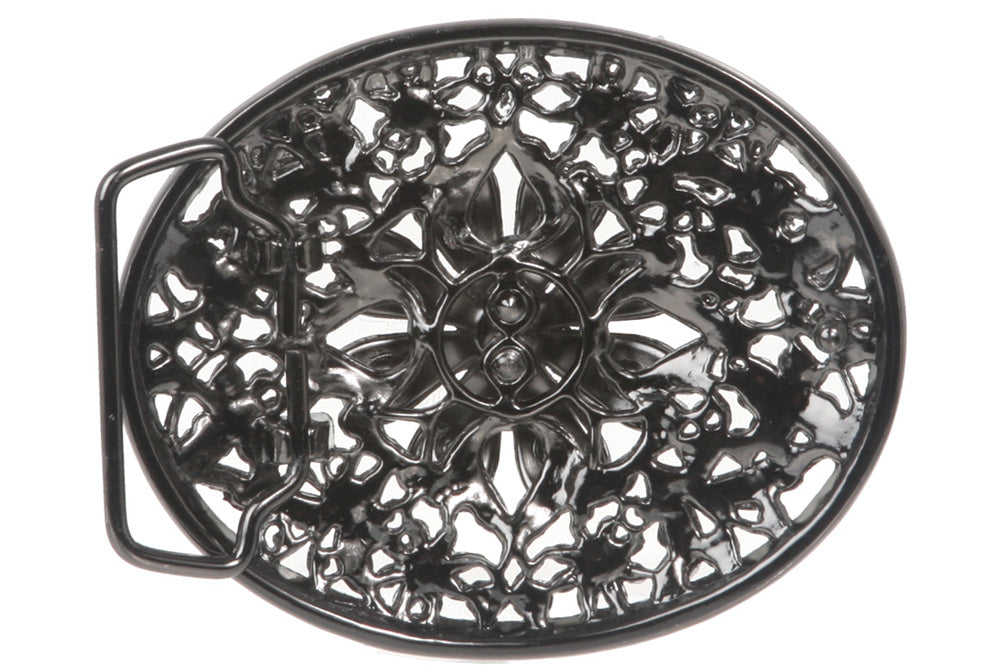 Perforated Oval Rhinestone Flower Belt Buckle