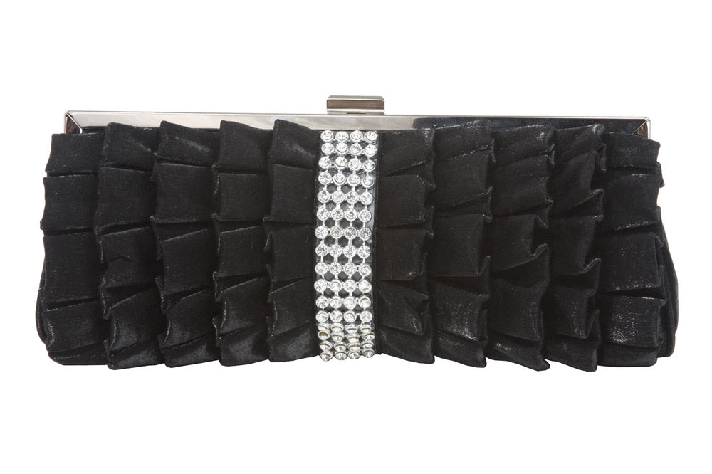 Rhinestone Band Trimmed Gathered Ribbon Evening Clutch - OnlineBelts