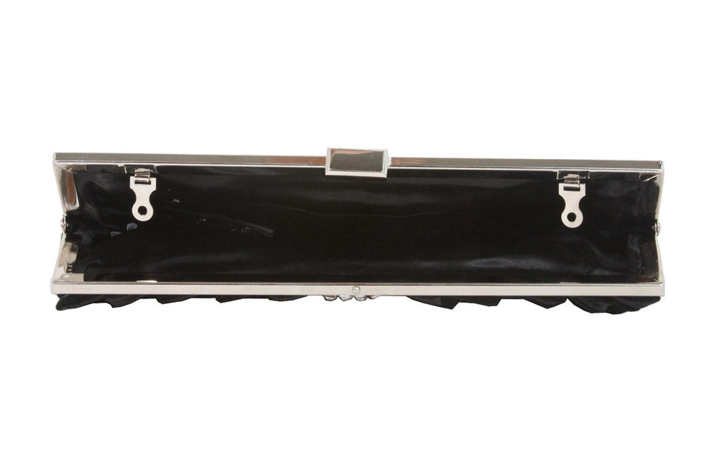 Rhinestone Band Trimmed Gathered Ribbon Evening Clutch - OnlineBelts