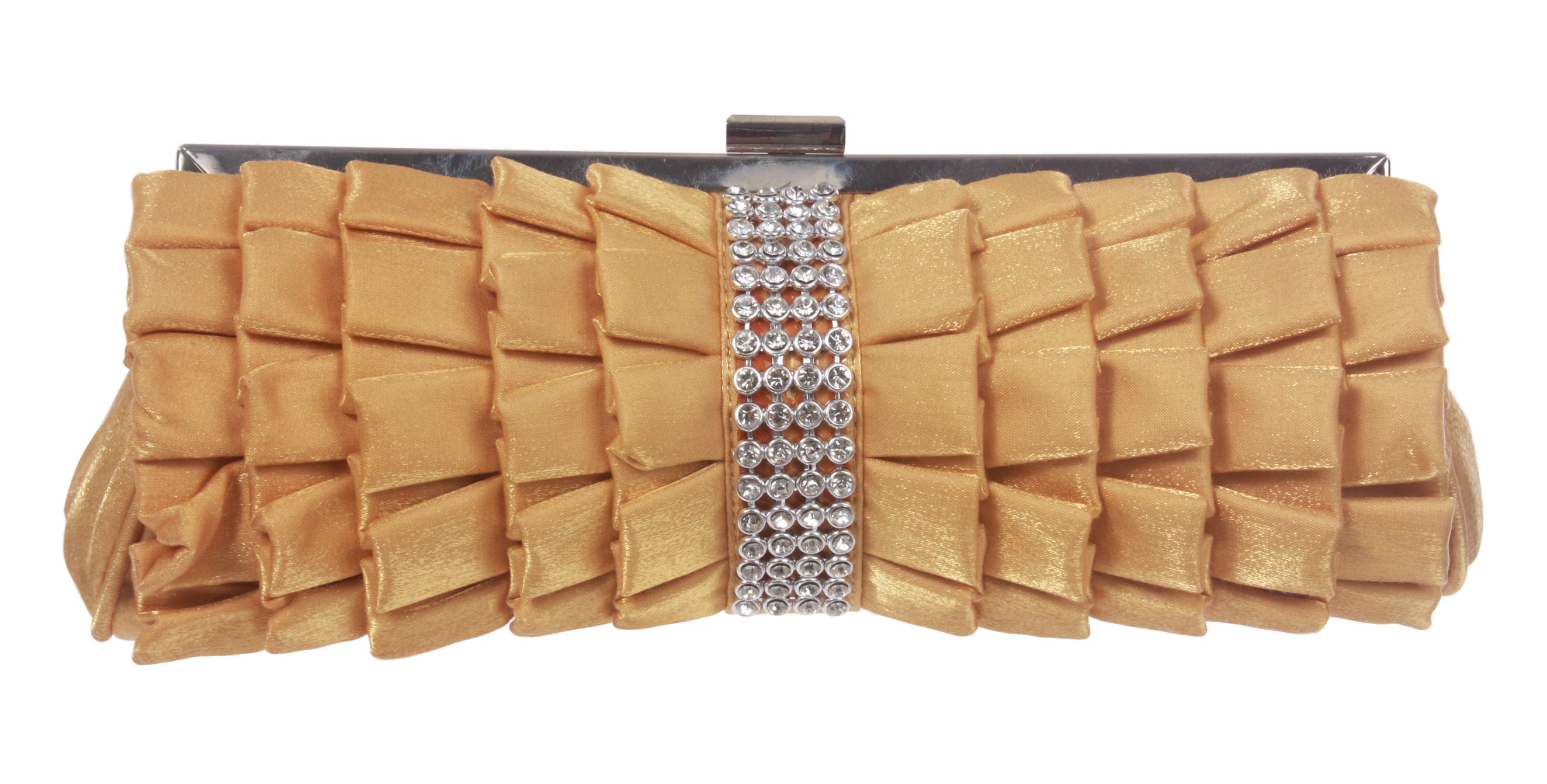 Rhinestone Band Trimmed Gathered Ribbon Evening Clutch - OnlineBelts