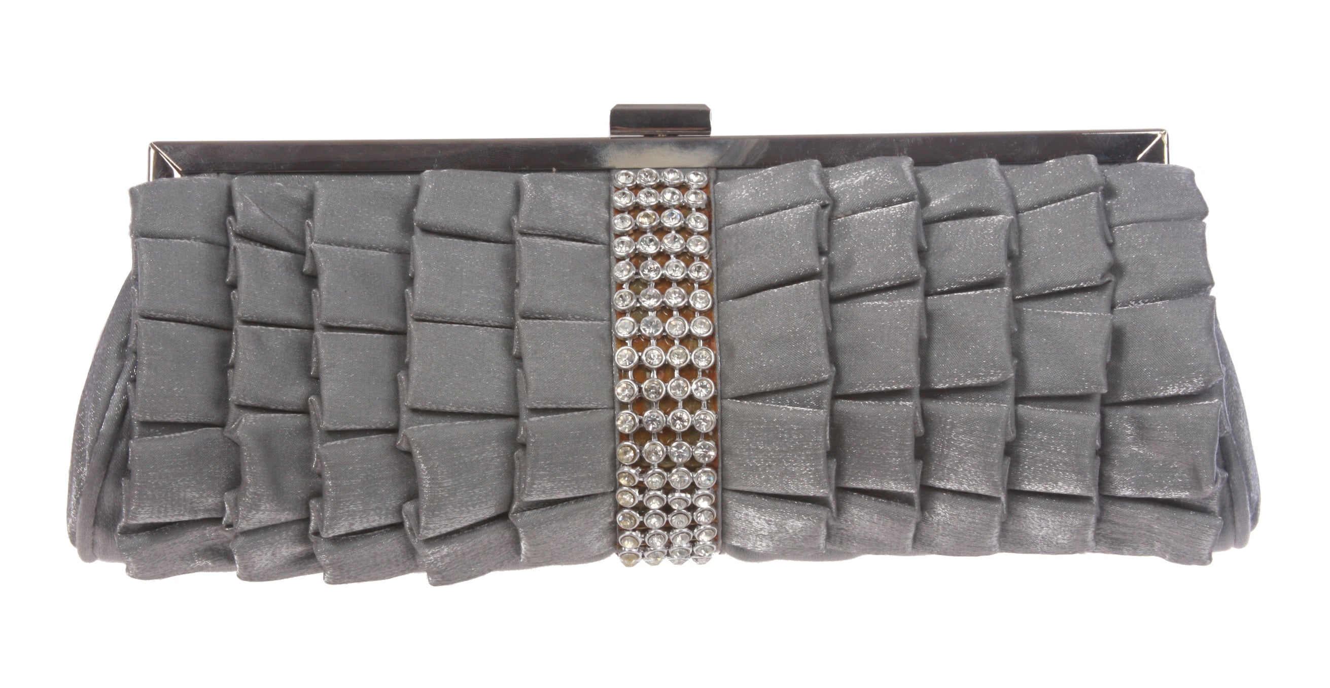 Rhinestone Band Trimmed Gathered Ribbon Evening Clutch - OnlineBelts