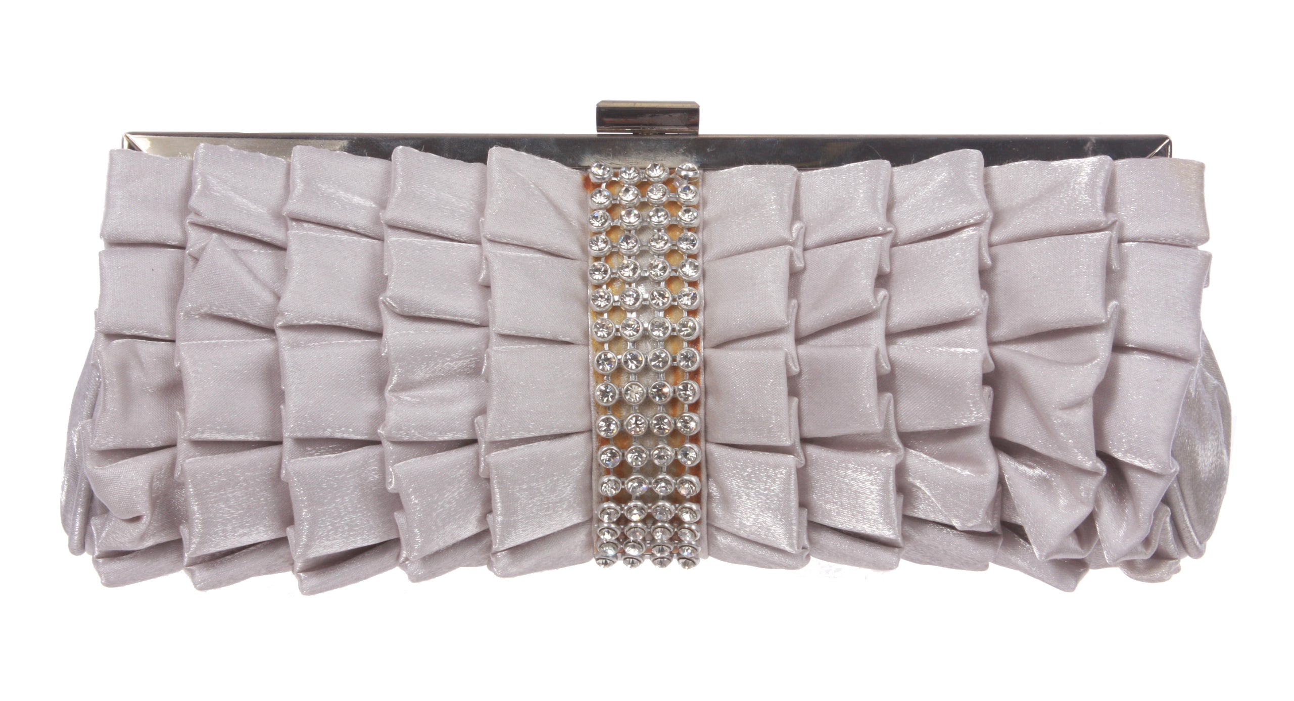 Rhinestone Band Trimmed Gathered Ribbon Evening Clutch - OnlineBelts