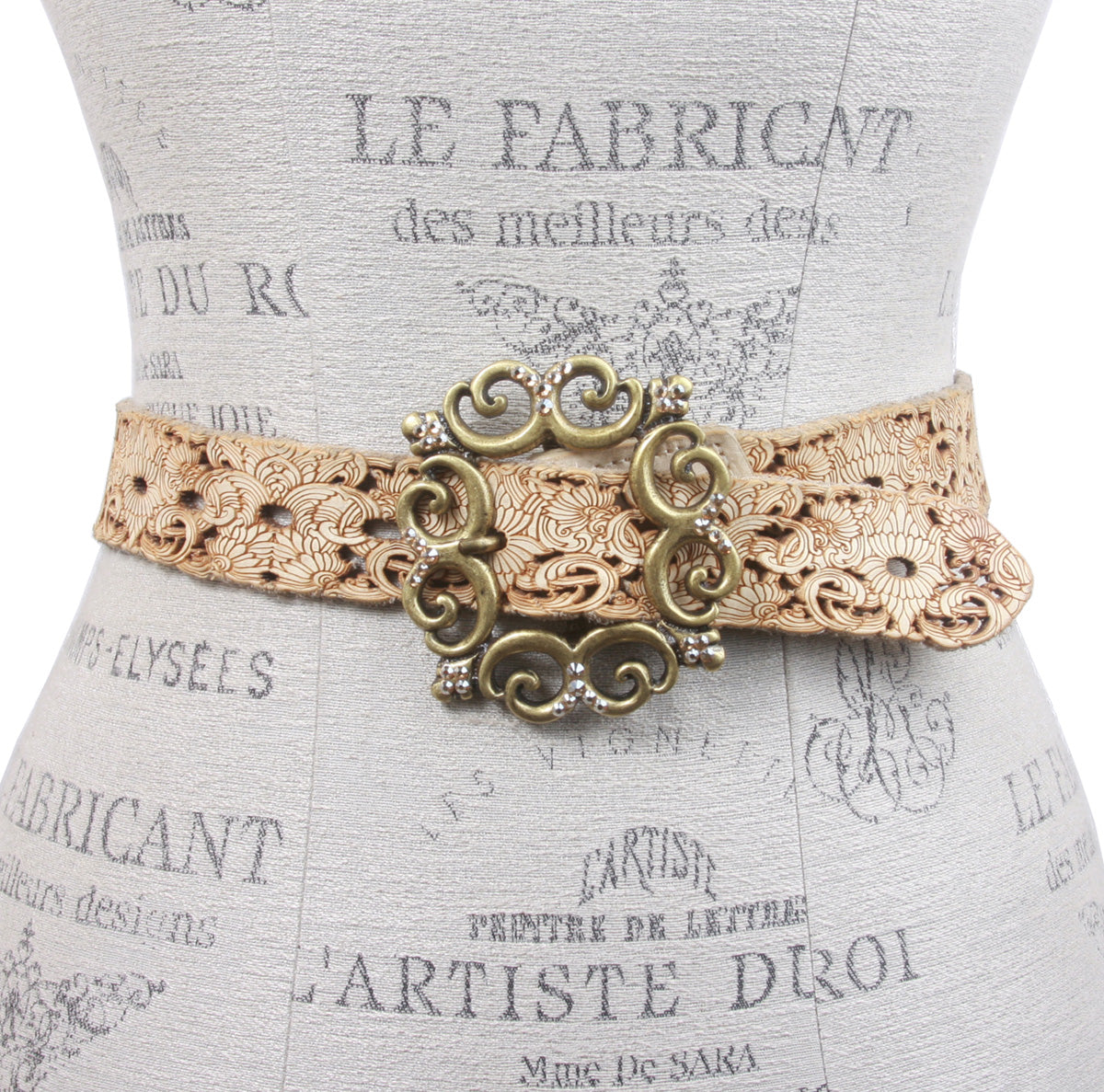 Leatherock Soft Hand Perforated Leather Belt with Floral Rhinestone buckle - OnlineBelts