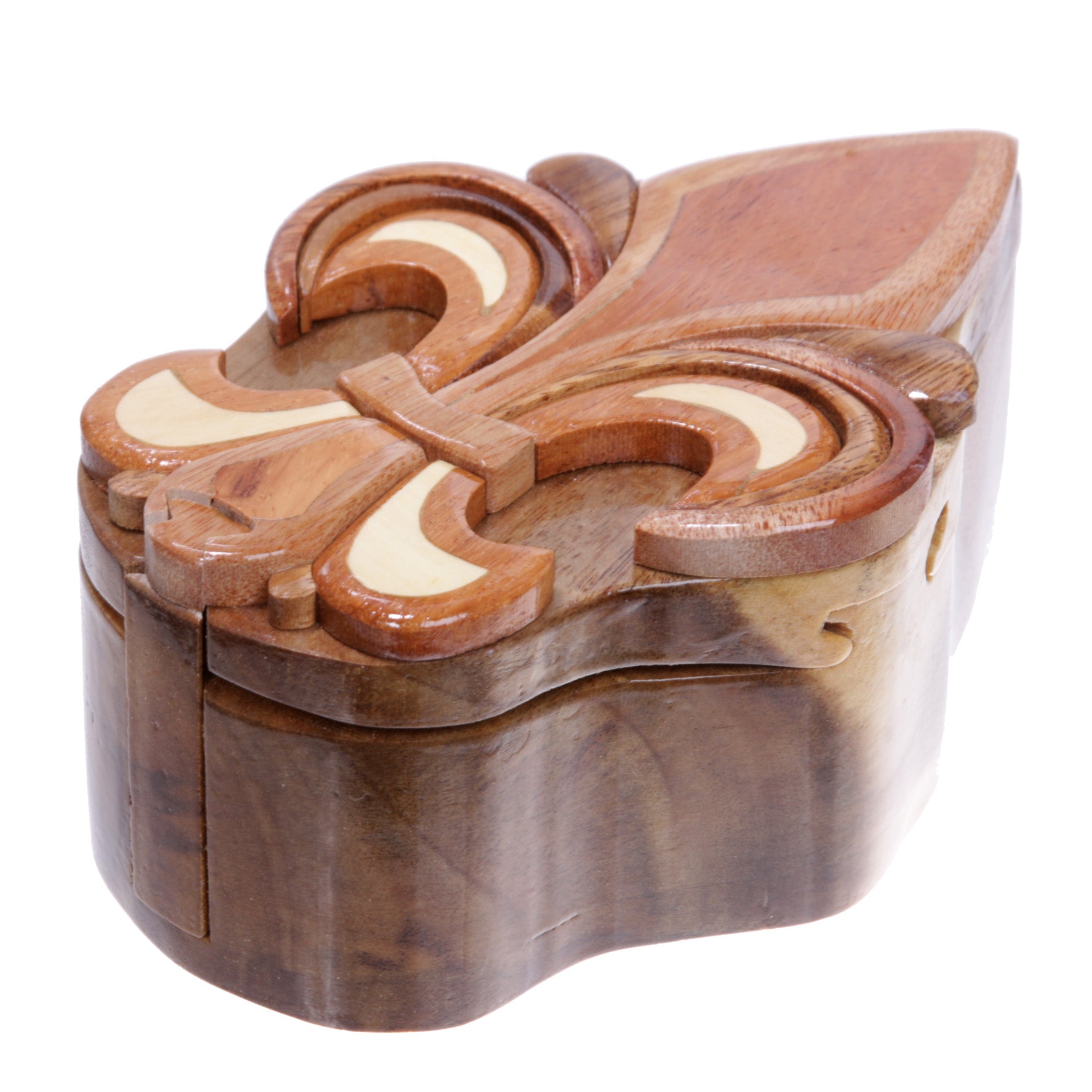 Handcrafted Wooden Fleur De Lis Secret Jewelry Puzzle Box -Fleur De Lis - OnlineBelts