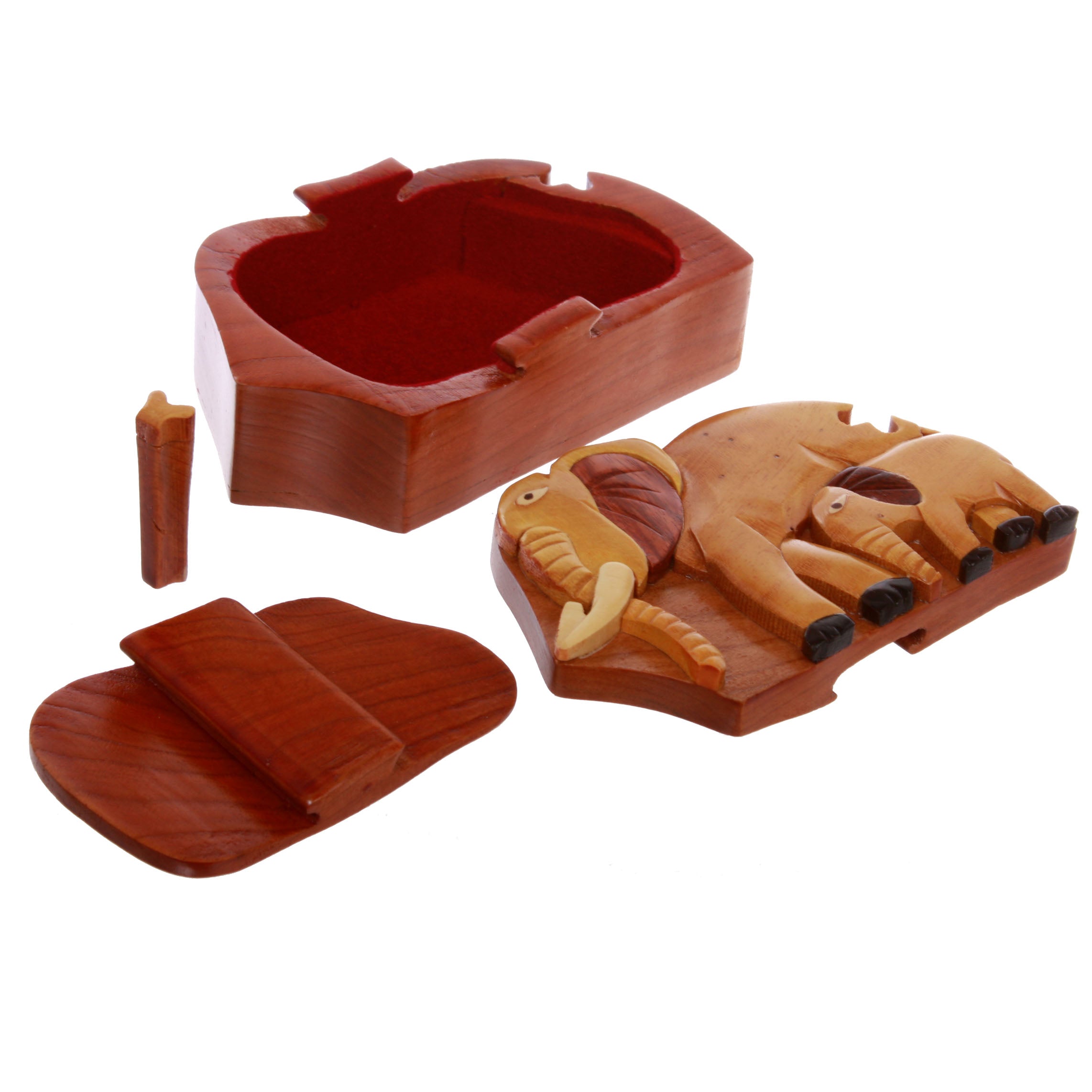 Handcrafted Wooden Animal Shape Secret Jewelry Puzzle Box - Elephants - OnlineBelts