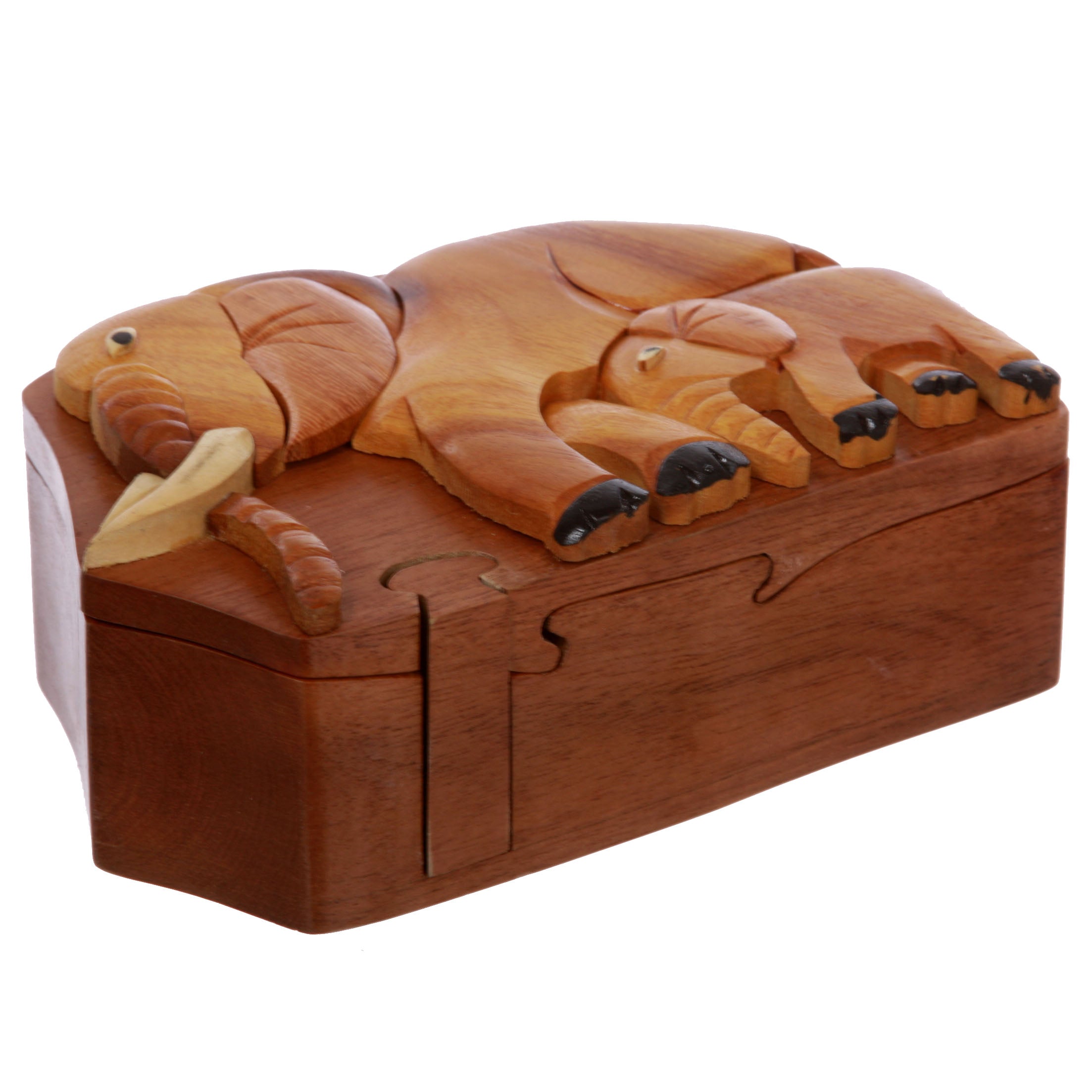 Elephant Lover Handmade Wooden Secret Jewelry Puzzle Box, Gift for Lady or Man - OnlineBelts