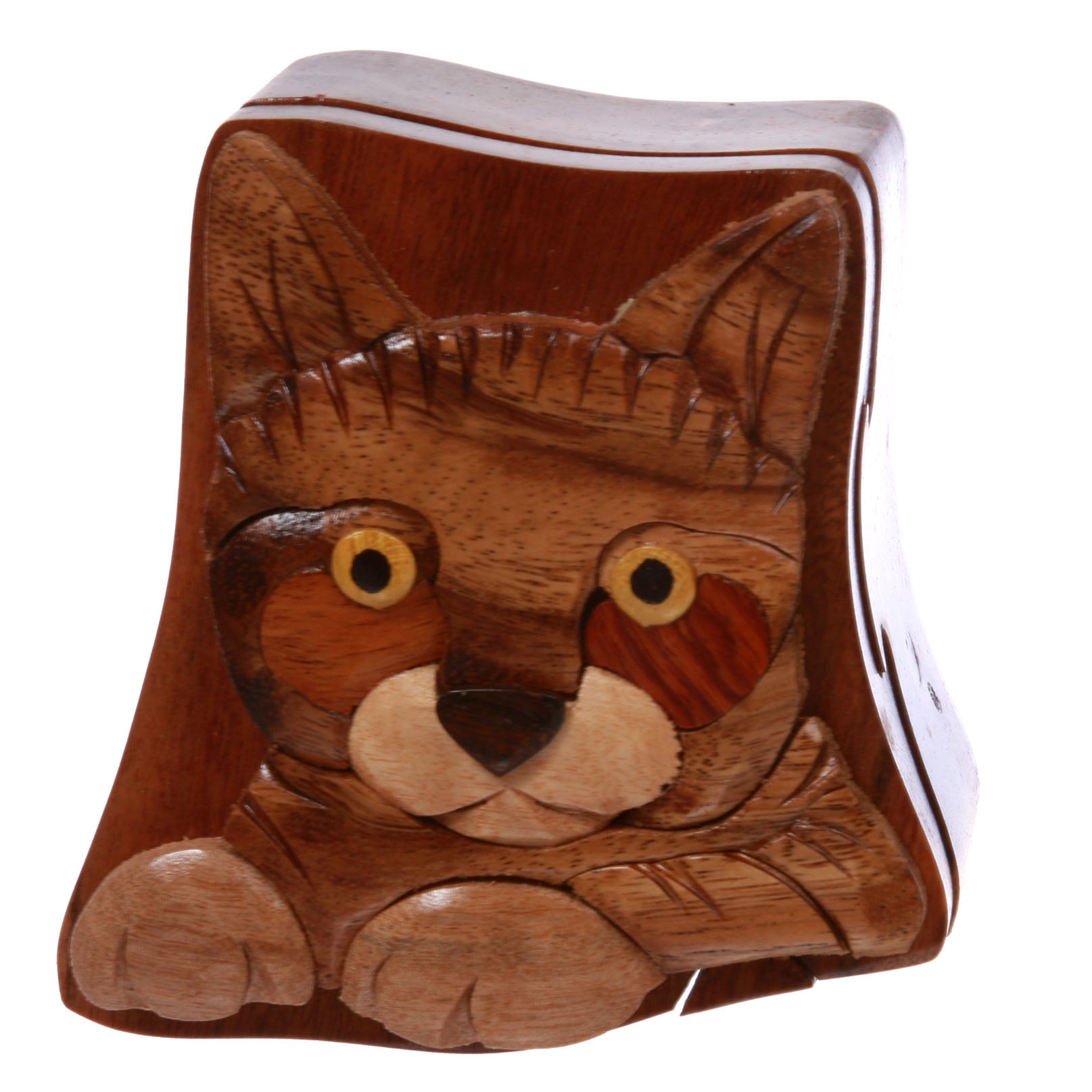 Cat Lover Handcrafted Wooden Animal Shape Secret Jewelry Puzzle Box - Cat